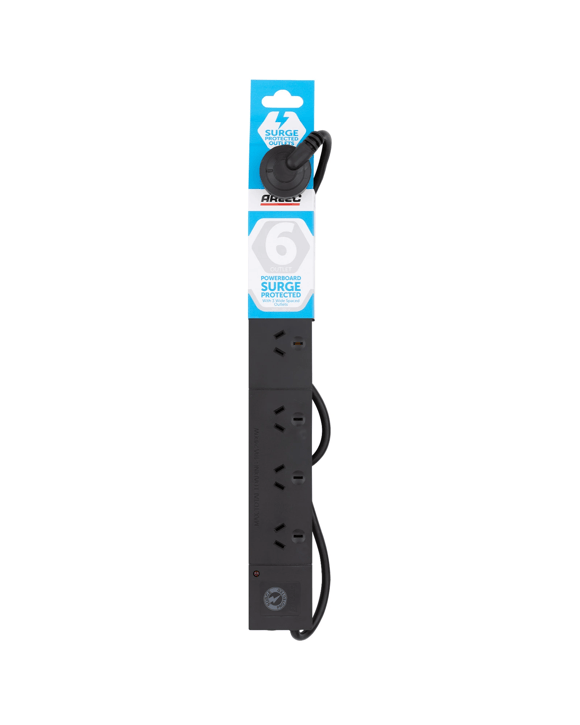 Arlec 6 Outlet Power Board With Wide Spacing Surge Protected