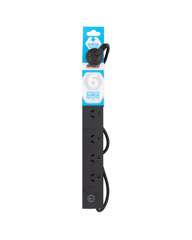 Arlec 6 Outlet Power Board With Wide Spacing Surge Prote