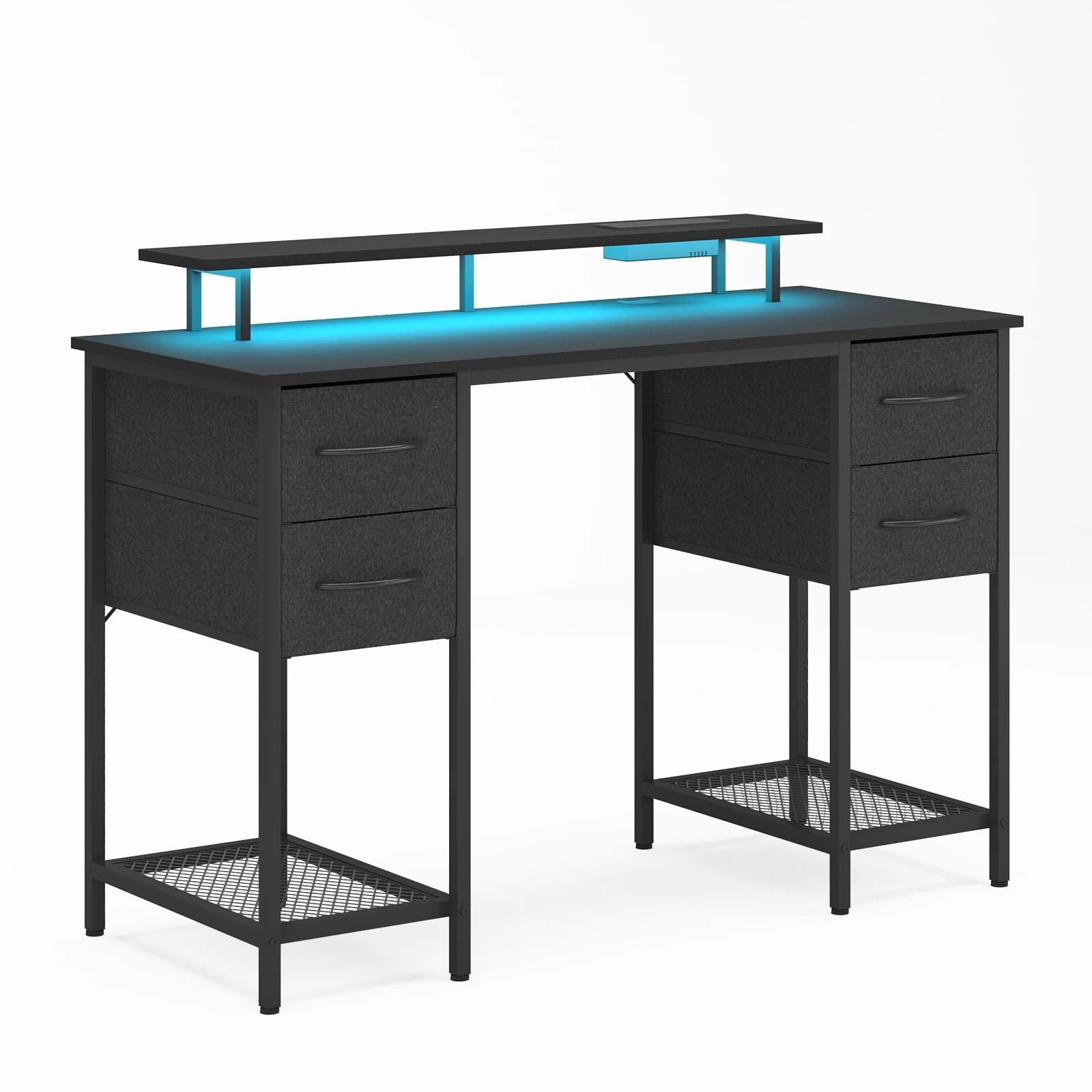 6 Advwin 120cm Computer Desk With Led Lights Power Outlets Gaming Desk Black, 6 of 10