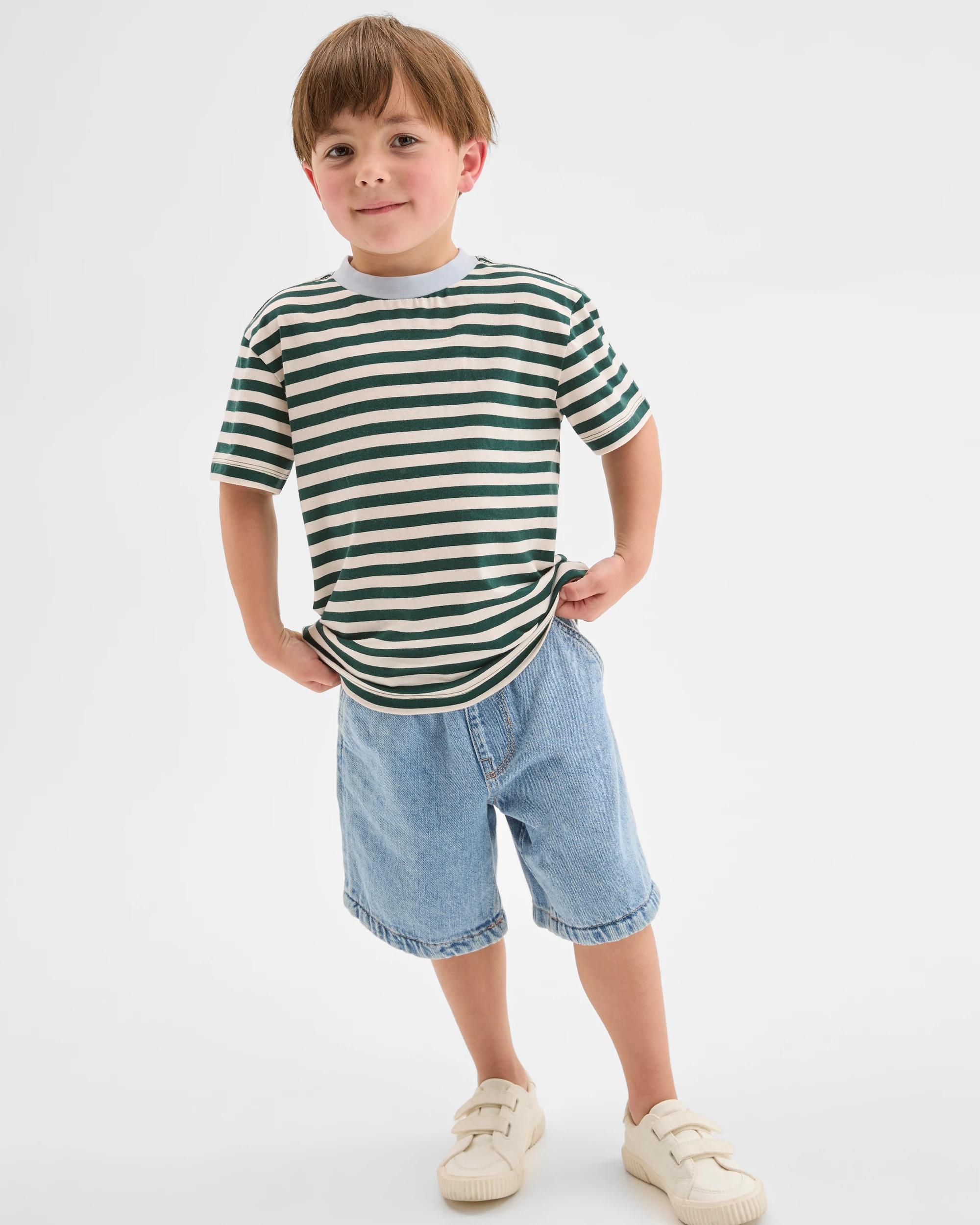 1 Target Kids Australian Cotton Short Sleeve T-Shirt GREEN STRIPE, 1 of 5