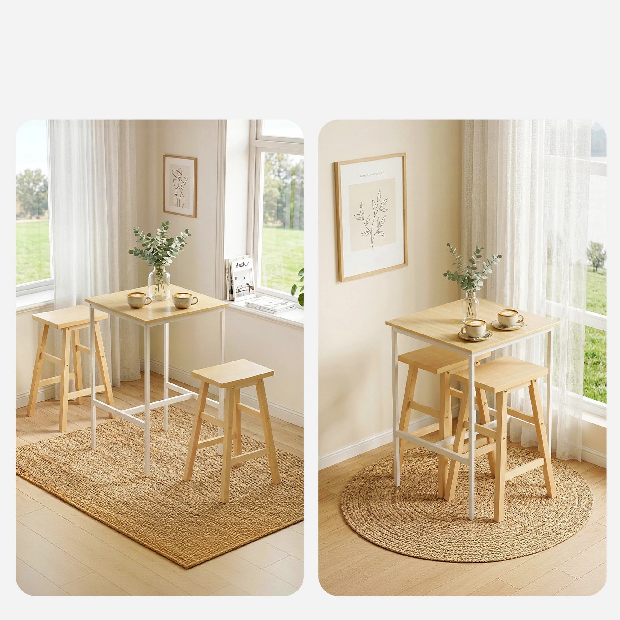 4 Artiss Bar Table Counter Kitchen Dining Desk Pub 60x92cm Square - Natural, 4 of 9