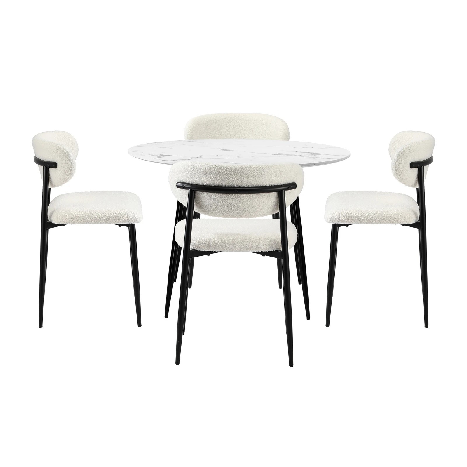 7 Oikiture 110cm Round Dining Table with 4x Dining Chairs Boucle - Multi, 7 of 9