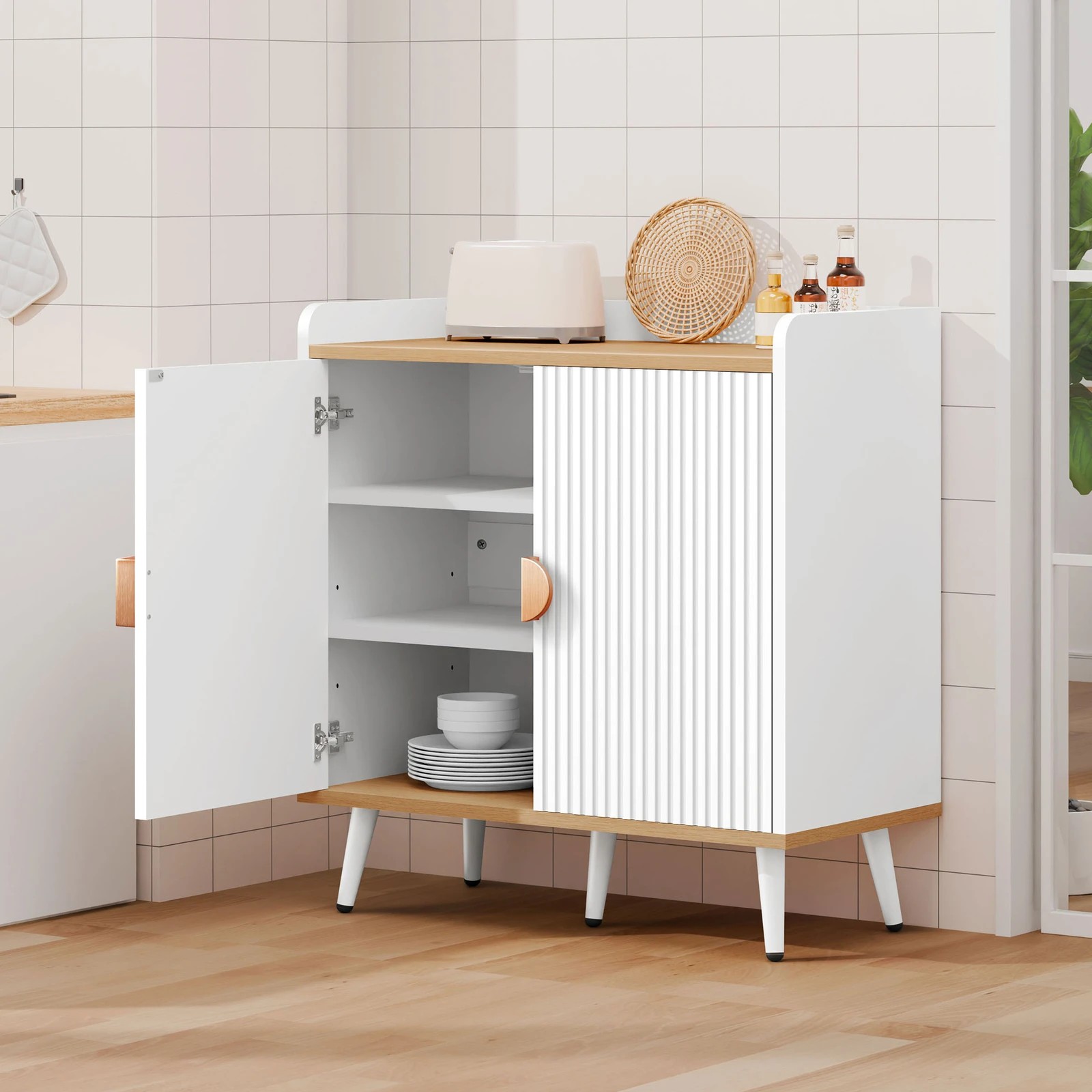 3 Alfordson Buffet Sideboard Storage Cabinet Cupboard Kitchen Hallway Table - White, 3 of 10