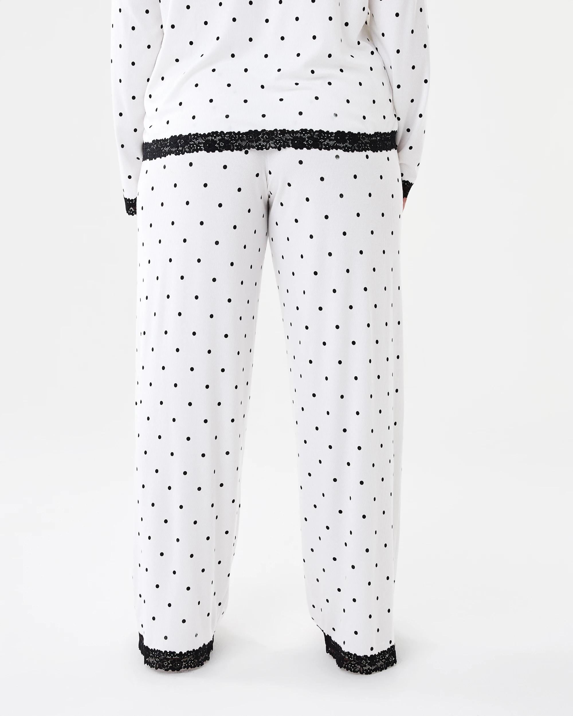 3 Viscose Rib Lace Trim Pants Dots White, 3 of 7