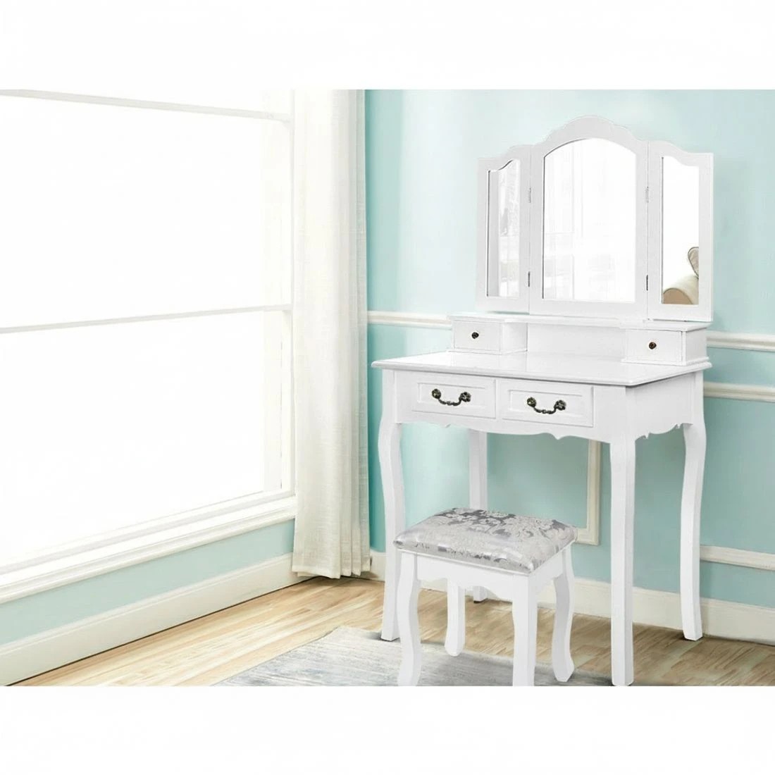 3 Artiss Dressing Table Stool Velvet - White, 3 of 5