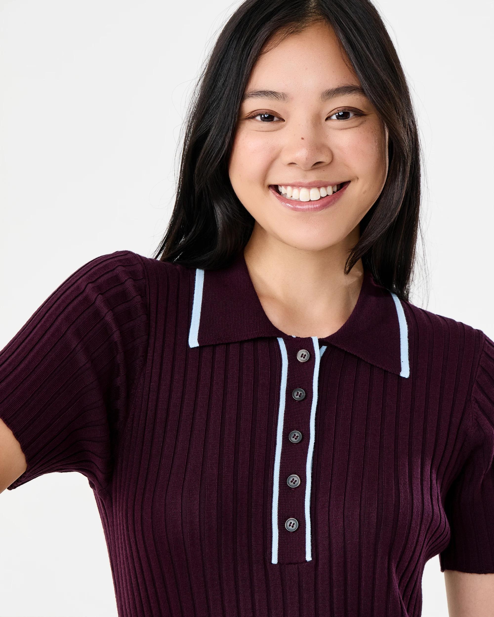 4 Short Sleeve True Knit Polo Midi Dress Red Royale, 4 of 6