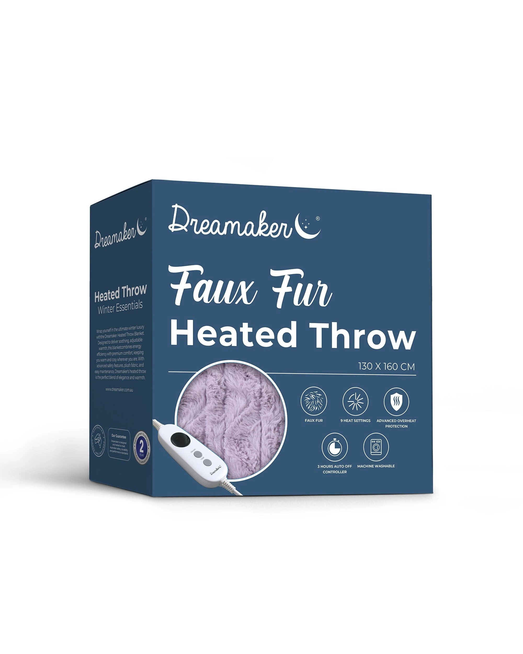 7 Dreamaker Felix 500gsm Faux Fur Heated Throw 130x160cm - Lavender, 7 of 7