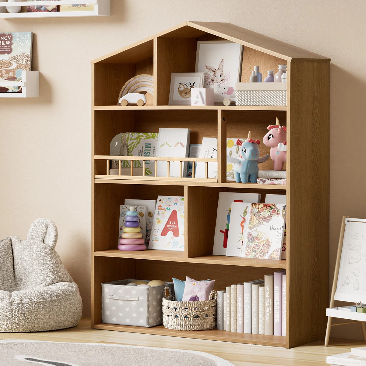 3 Oikiture Kids Bookshelf Toy Storage Children Bookcase Display Shelf Rack - Natural, 3 of 9