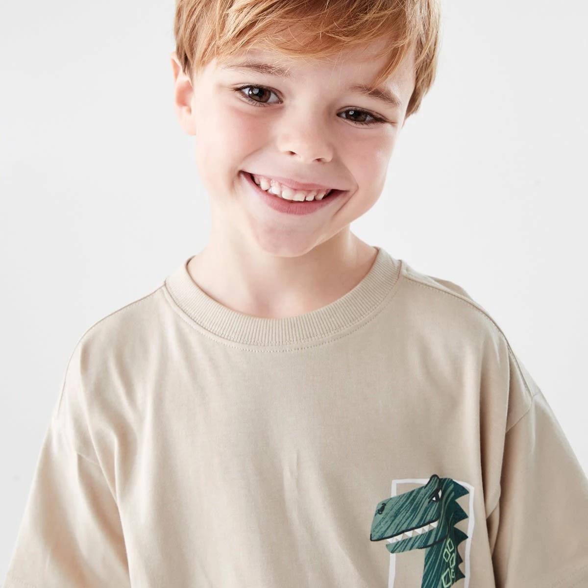 3 Short Sleeve Oversized Print T-shirt DINO DUDES NATURAL ECRU, 3 of 7