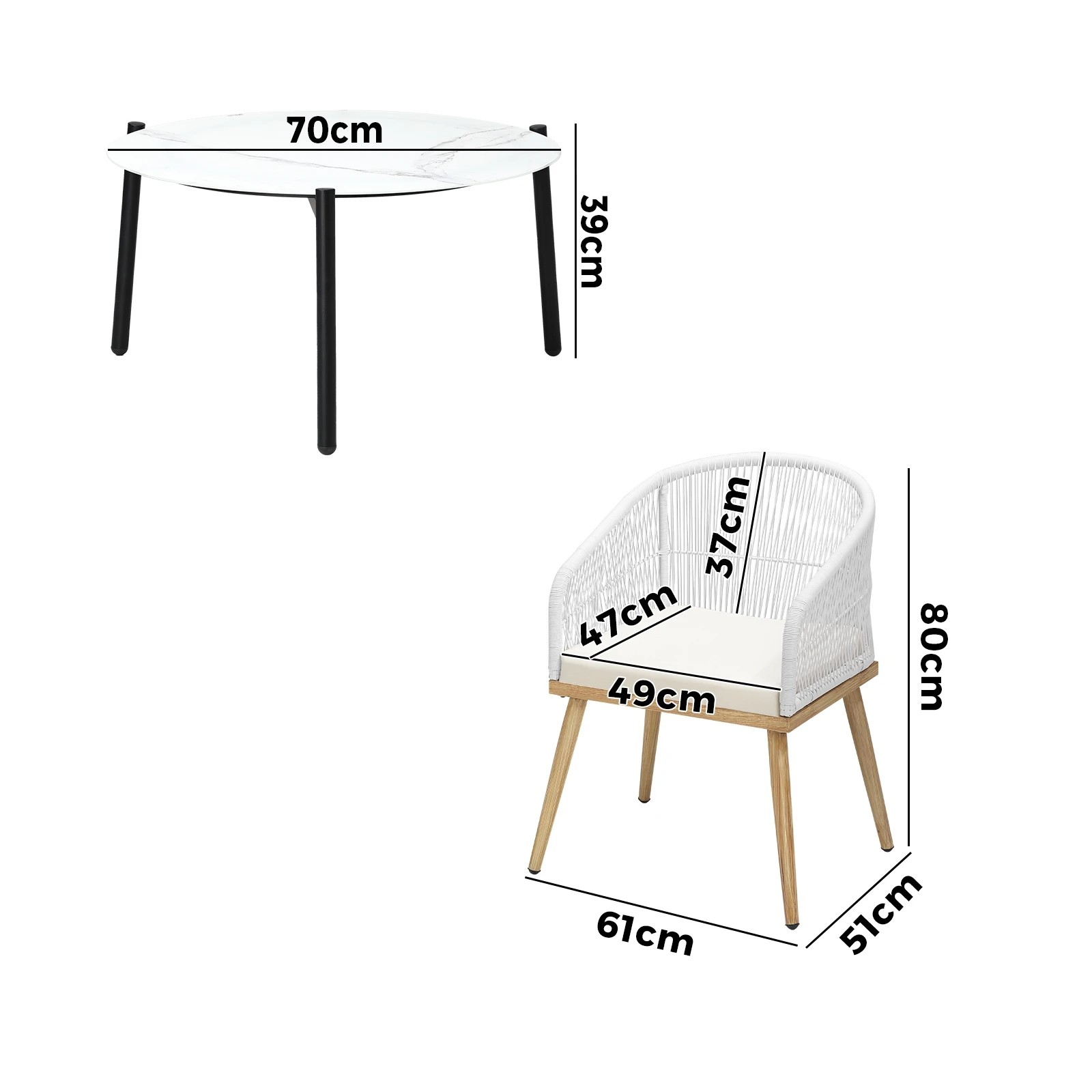 9 Livsip 3 Piece Outdoor Patio Setting Bistro Set Lounge Furniture Sets 70cm Table
 - Multi, 9 of 9