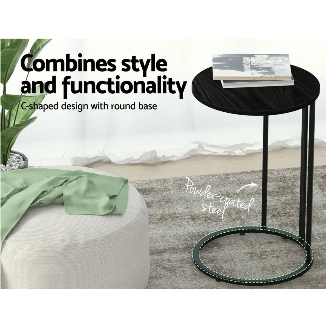 7 Artiss Coffee Table Side Table Round Black Martha - Black, 7 of 7