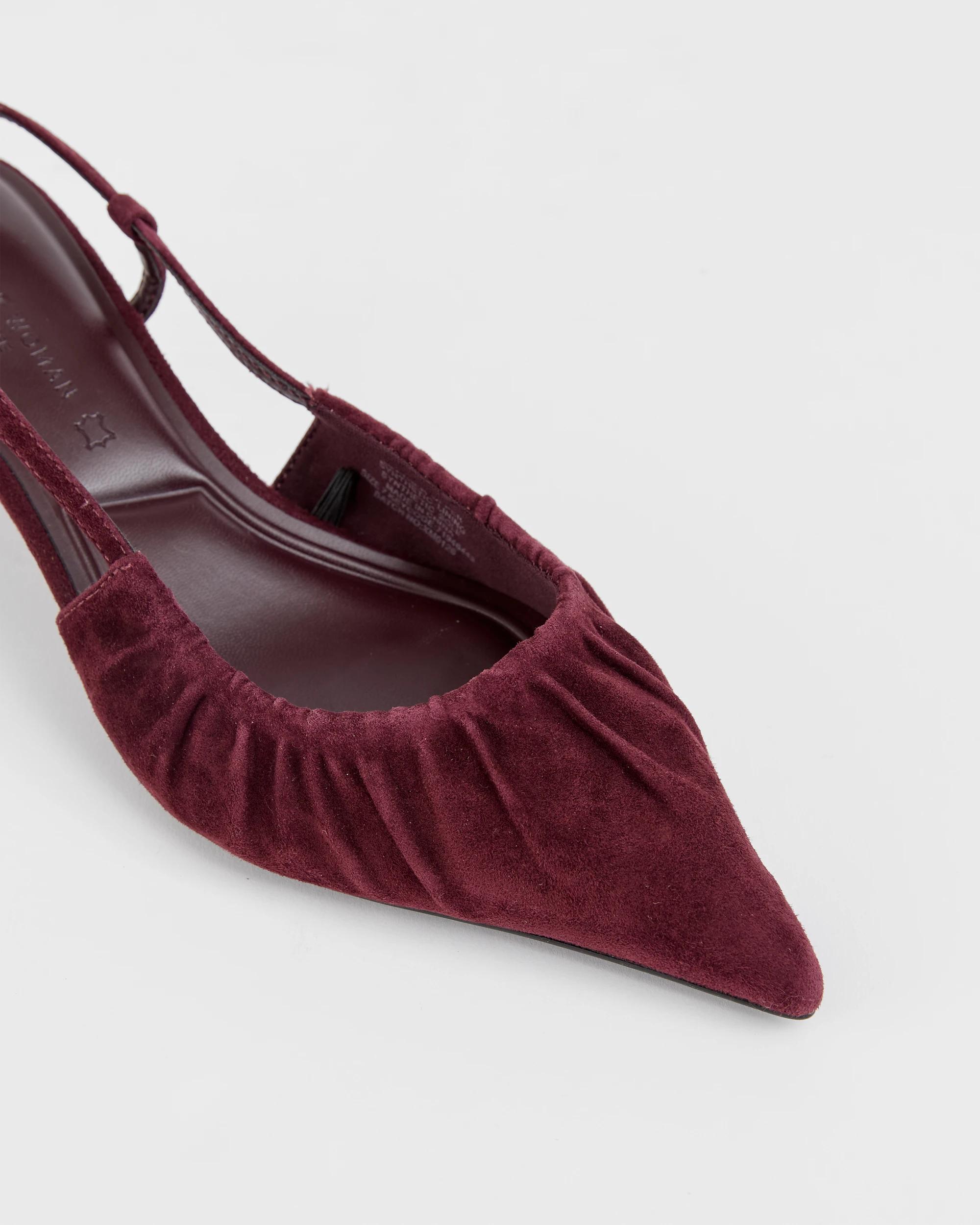 3 Target Woman Genuine Suede Leather Sling Back Gathered Kitten Heels - Kaia BURGUNDY, 3 of 3