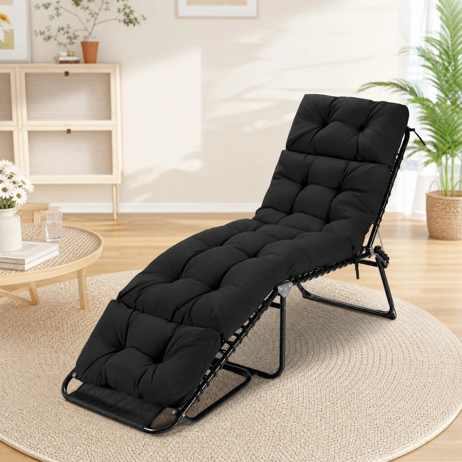 2 Costway 186x56cm Patio Lounge Chair Cushion Waterproof High Back Floor Lazy Recliner Cushion - Black, 2 of 7