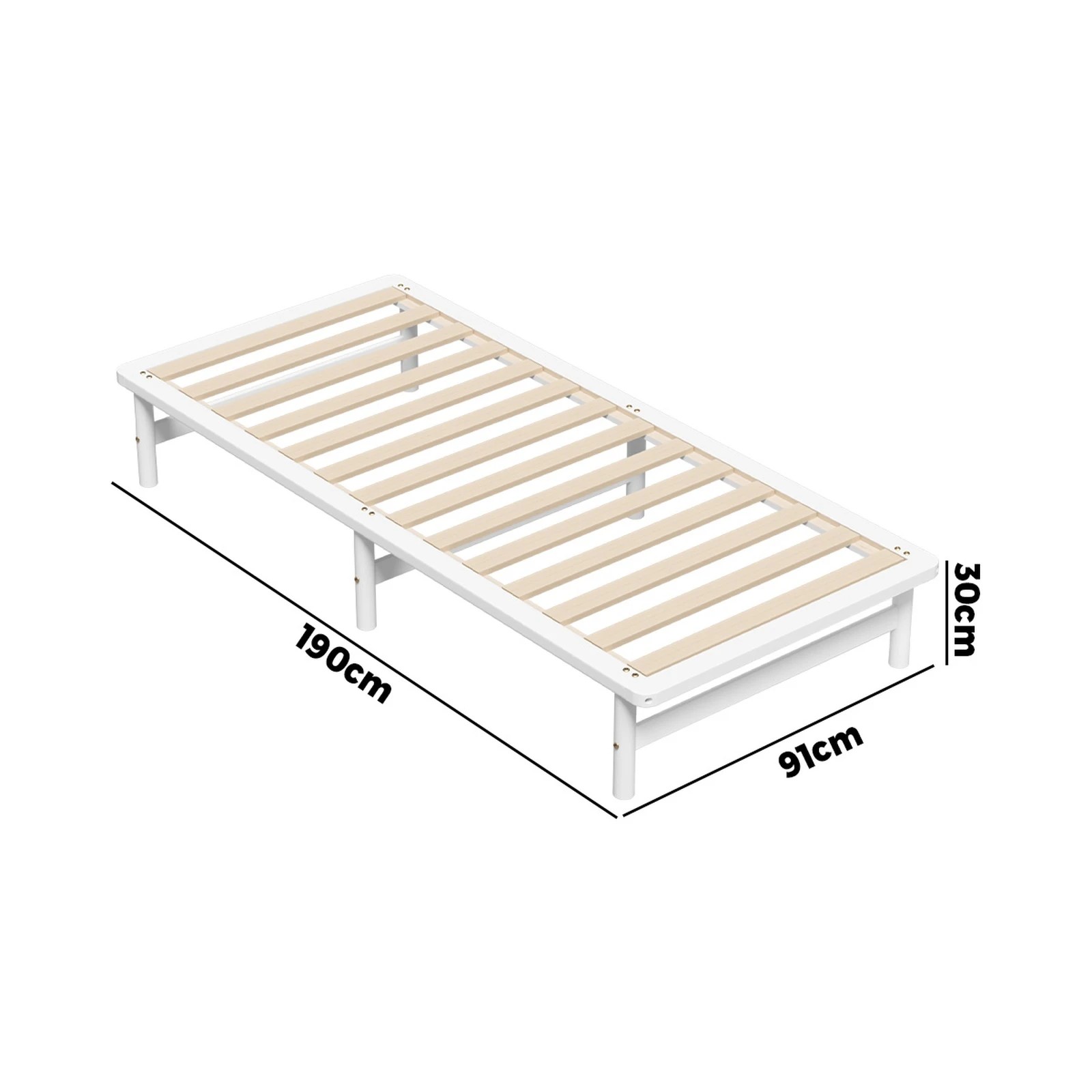 10 Oikiture Wooden Bed Frame Single Beds Base Solid Pine Timber Platform
 - White, 10 of 10