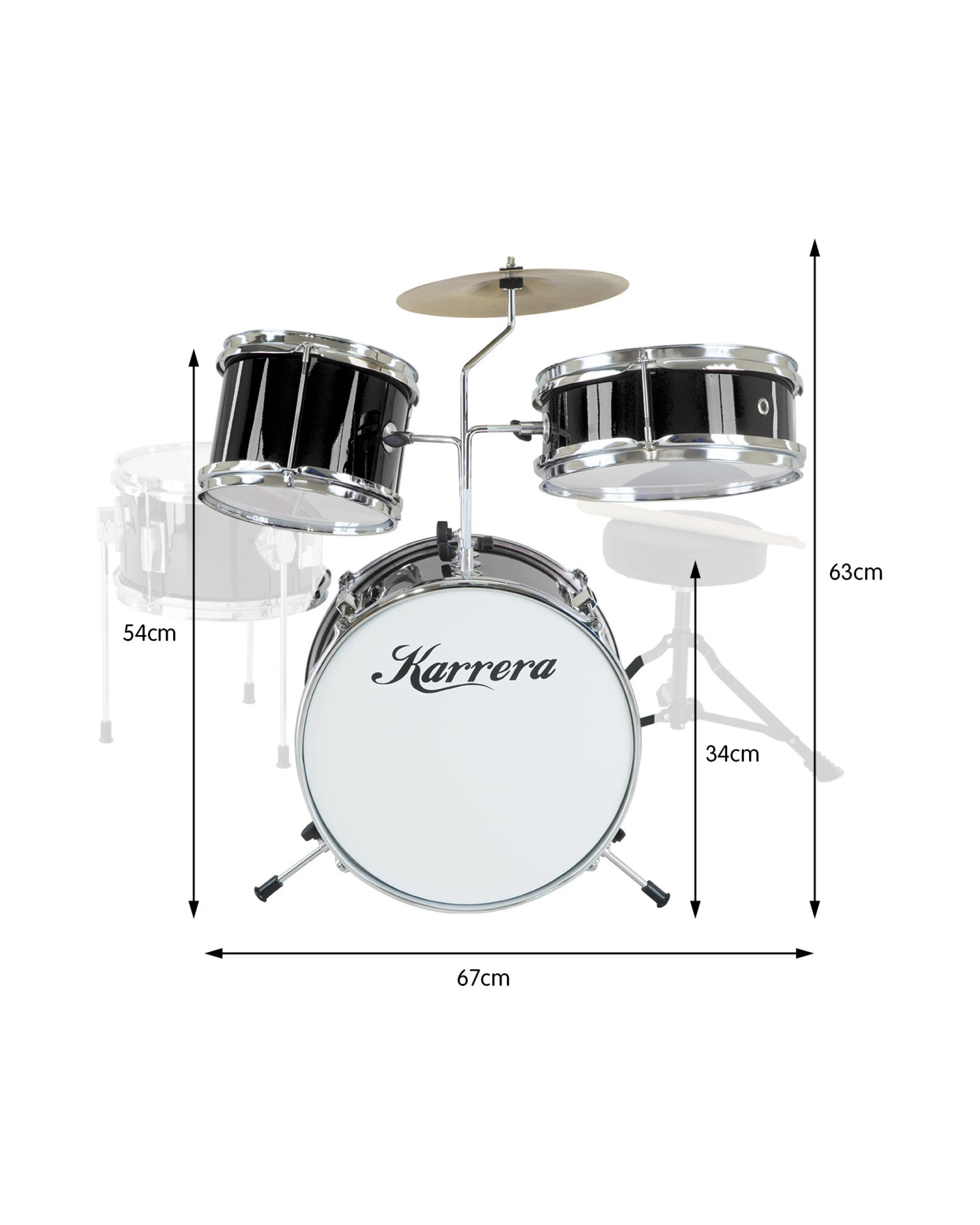 2 Karrera Kids 4pc Drum Set Kit in Black - Black, 2 of 7