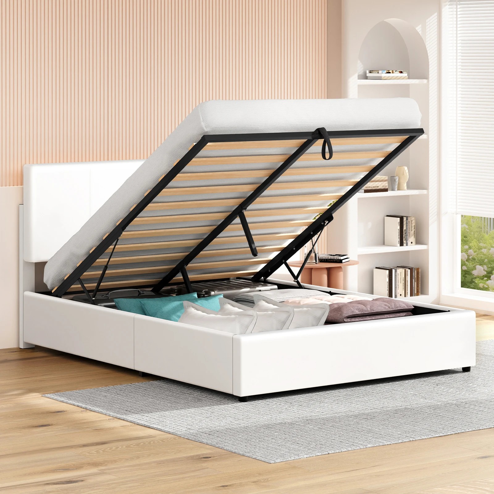 4 Alfordson Bed Frame Double Gas Lift Storage Adjustable Headboard Luria - White, 4 of 9