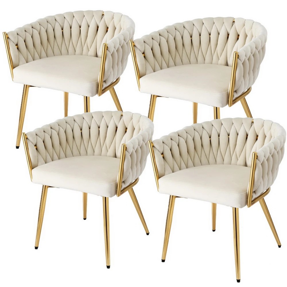 1 1 Set of 4 Artiss Dining Chairs Velvet Armchair - Natural, 1 of 5