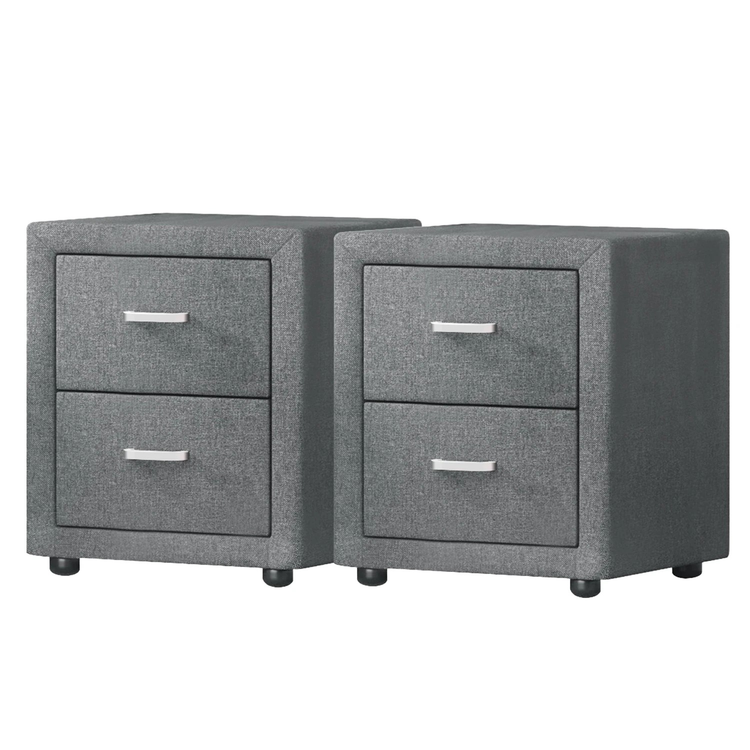 1 Artiss 2X Bedside Table 2 Drawers Side Table Fabric - Grey, 1 of 9
