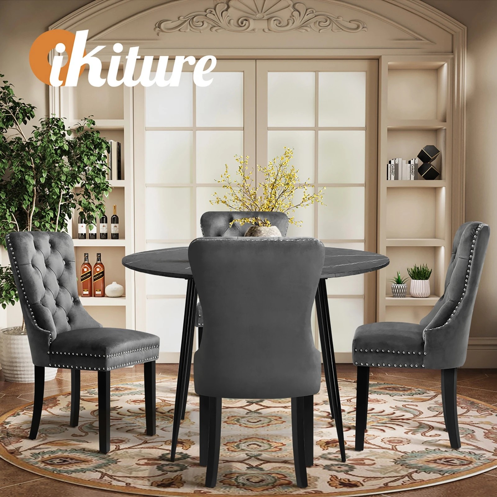 6 Oikiture 110cm Round Dining Table With 4pcs Dining Chairs Velvet
 - Multi, 6 of 10