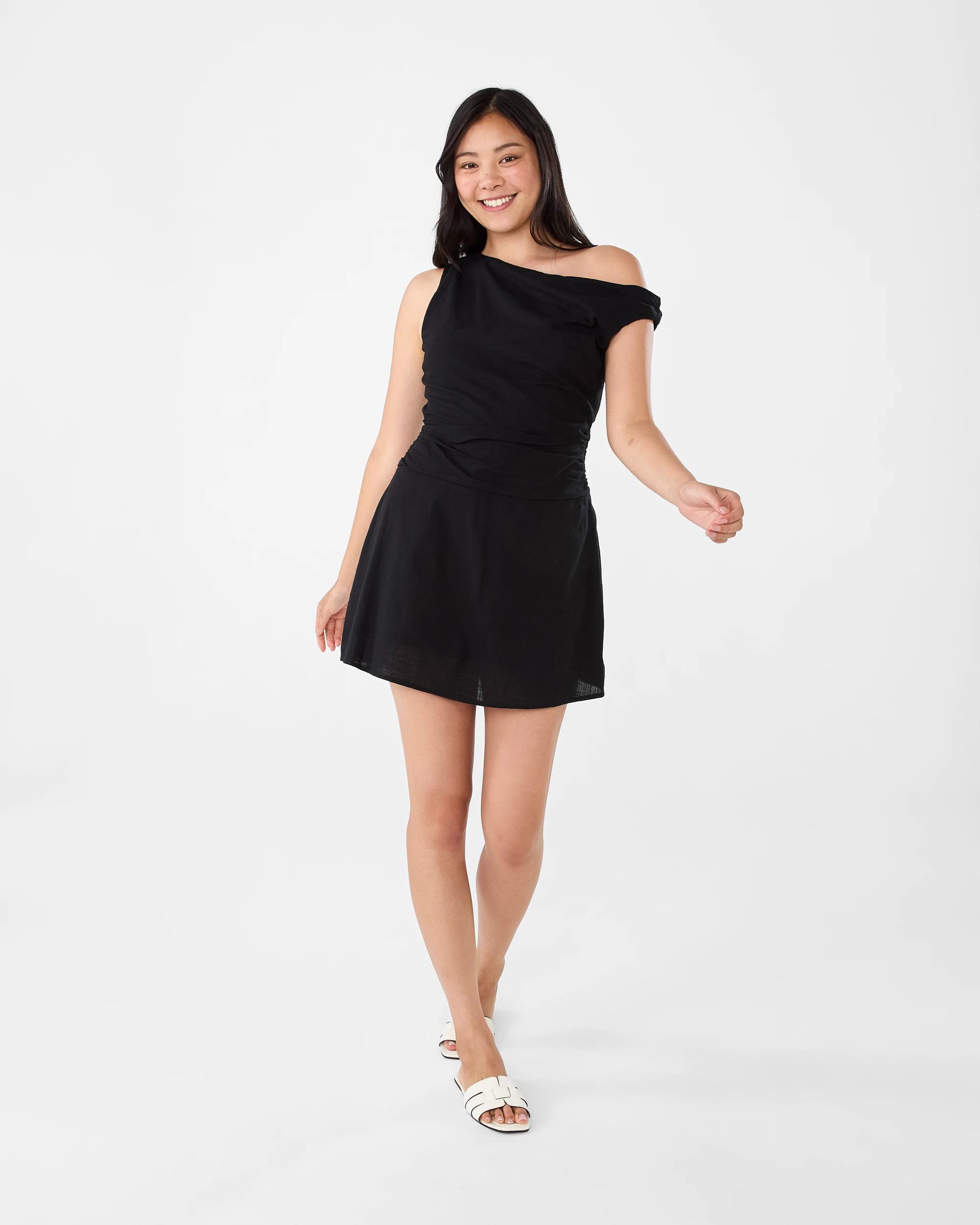 8 Sleeveless Asymmetrical Off Shoulder Mini Dress Black, 8 of 8