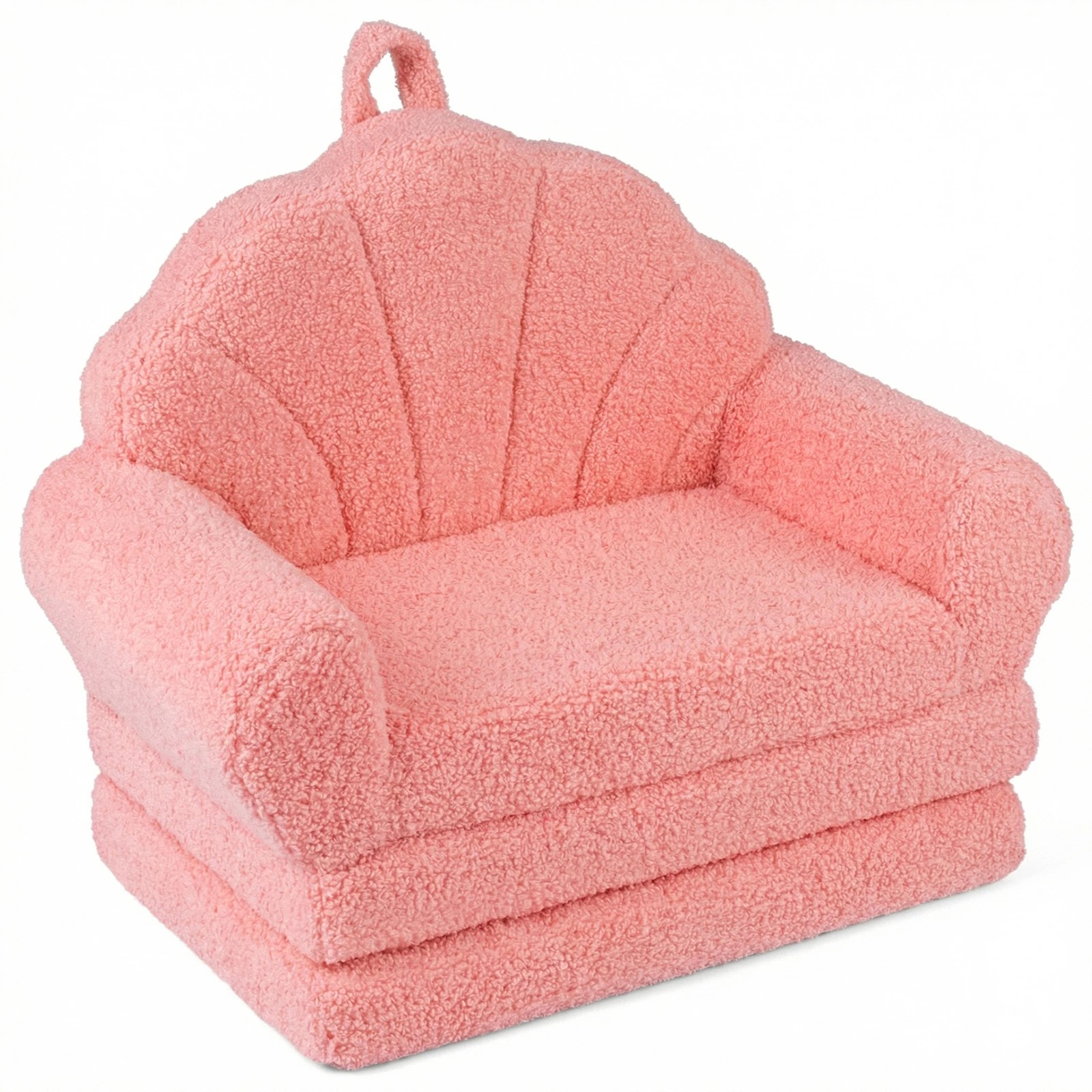 1 Costway Shell Folding Sofa 2-in-1 Flip Out Small Foam Couch Teddy Fleece Lounger - Pink, 1 of 5