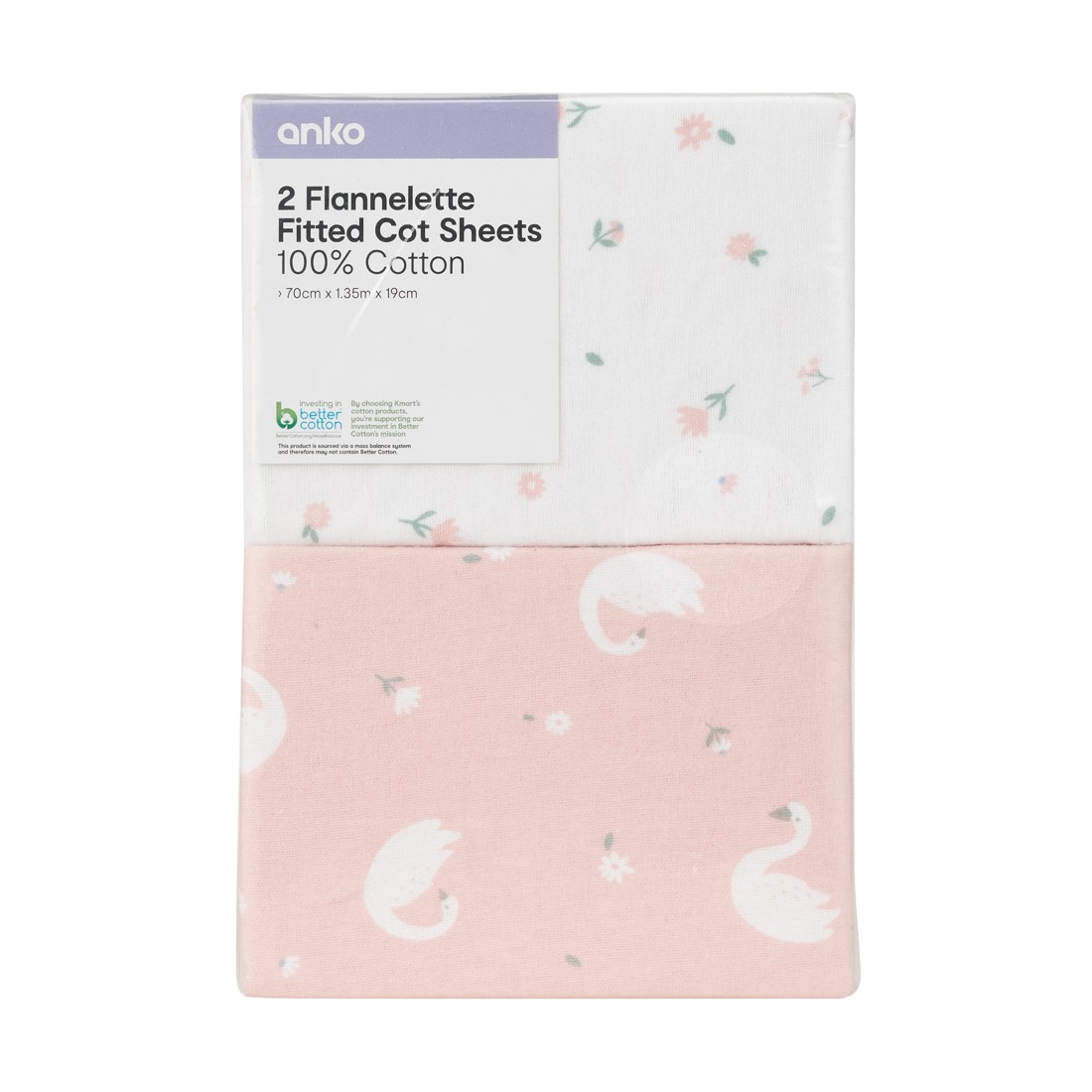 6 2 Pack Flannelette Cotton Fitted Cot Sheets - Swan and Floral, 6 of 6