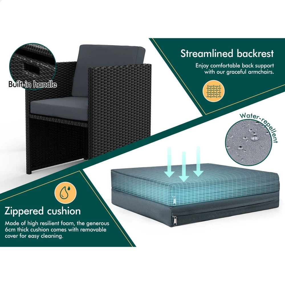 10 Alfordson Outdoor Dining Set 13 PCS Table Chairs Patio Lounge Wicker Furniture - Black, 10 of 10