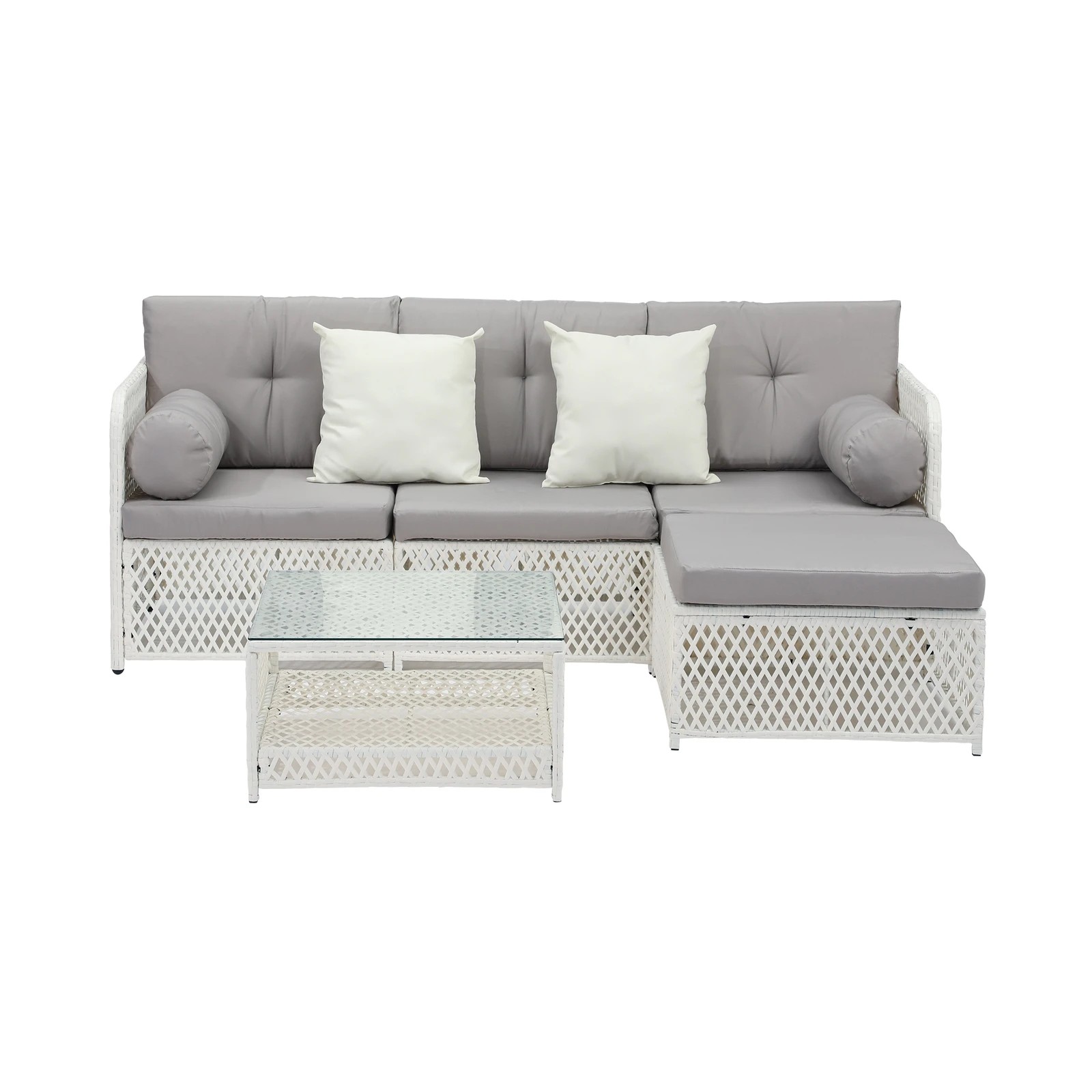 7 Livsip Outdoor Sofa Set 4 Seater Wicker Lounge Setting - White, 7 of 8