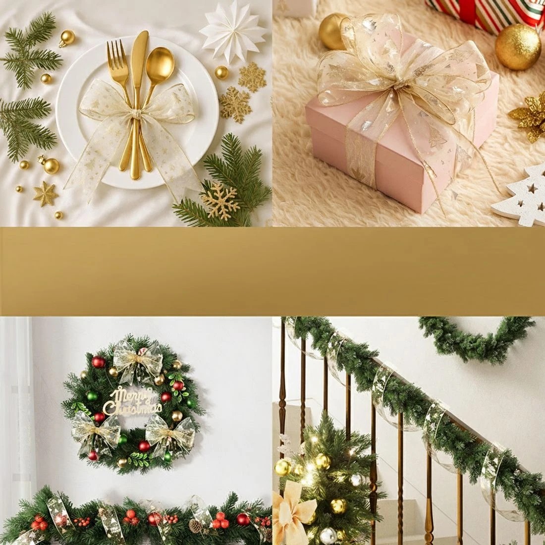 6 Jingle Jollys 20M Christmas Ribbon Roll Bow Printed Xmas Tree Decor Gift Gold - Gold, 6 of 6