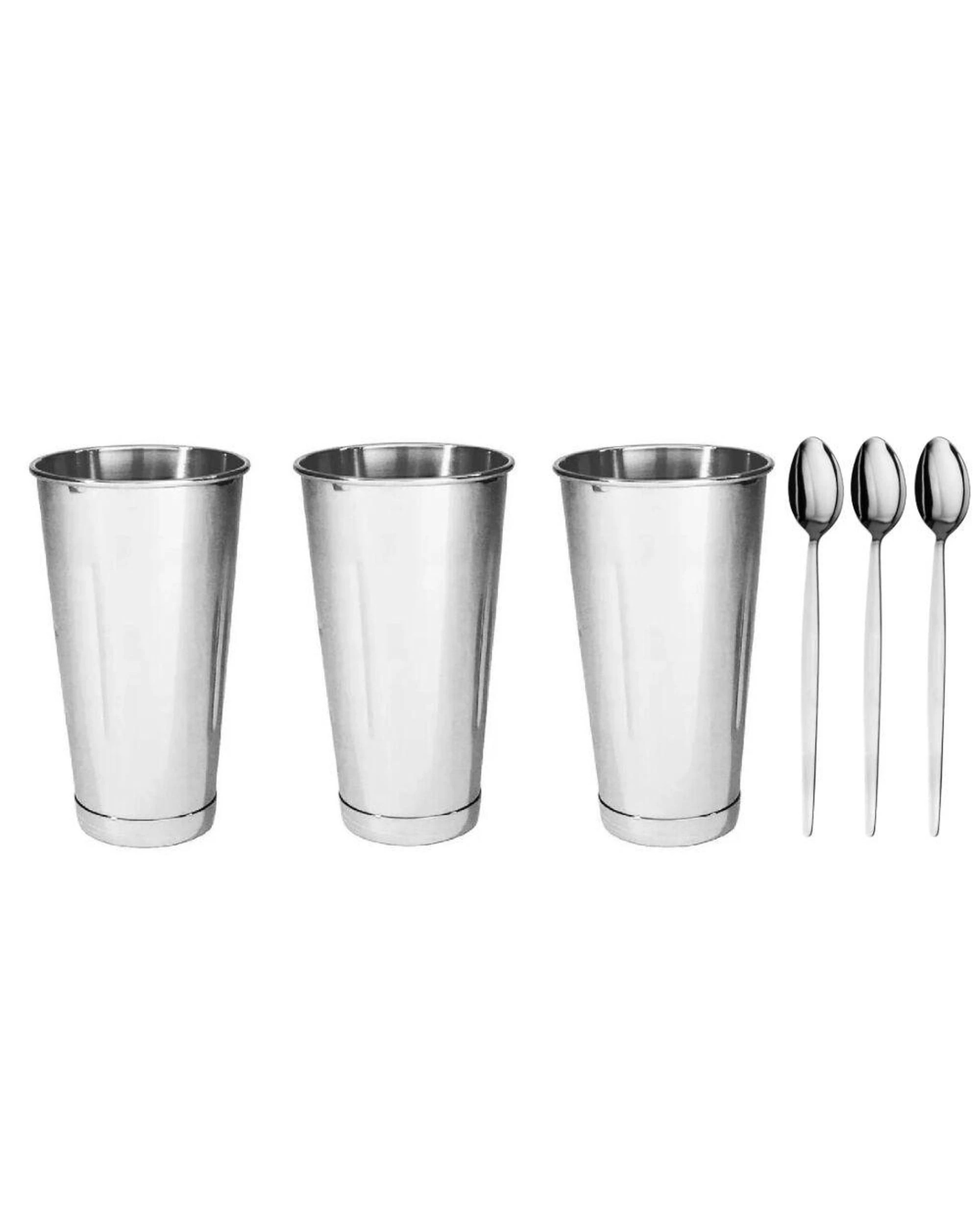 1 Trenton Stainless Steel Milkshake Cups 887ml  Soda Spoons Set of 3 - Silver, 1 of 3