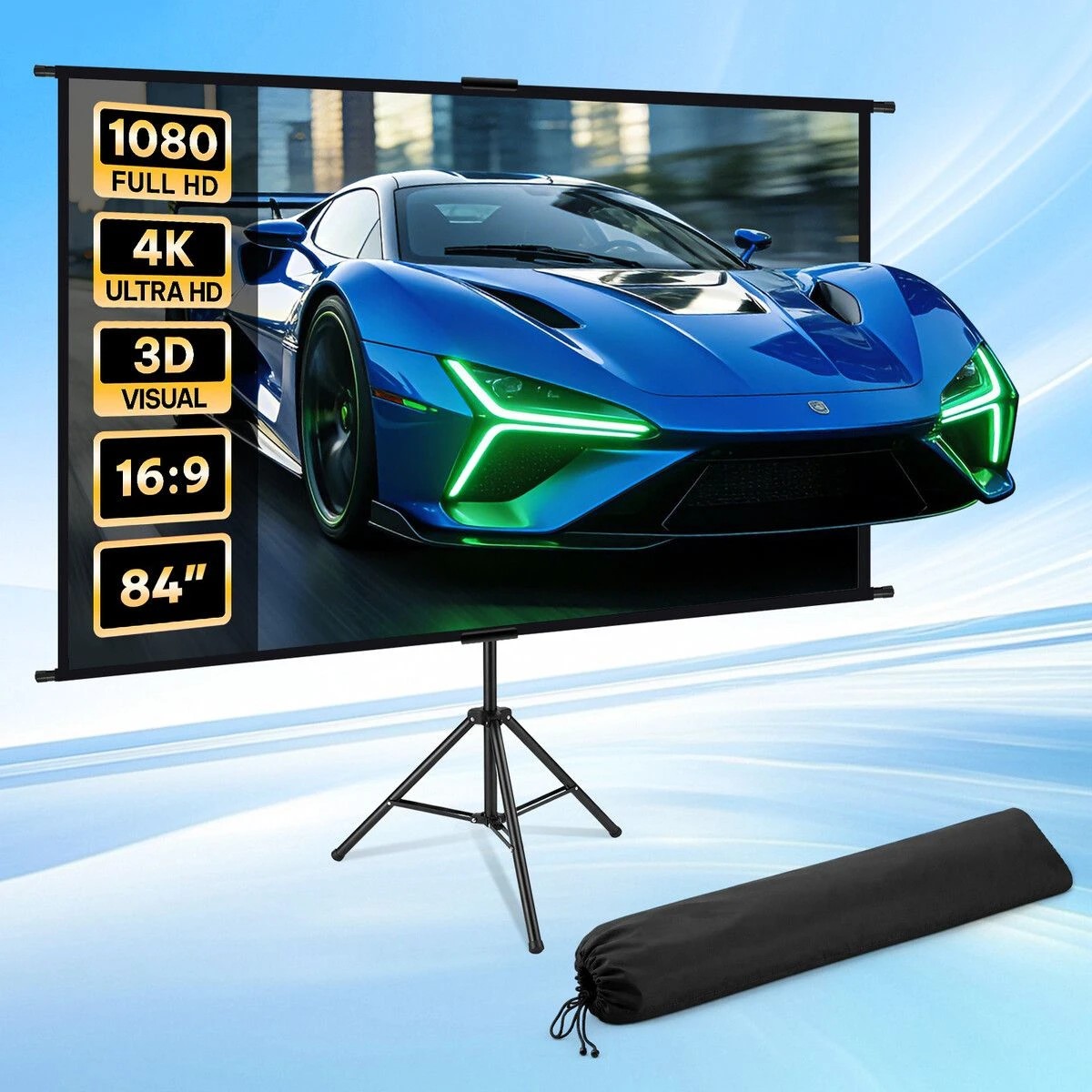 2 AUSWAY 84 Inch Projector Screen Tripod 4K Ultra HD 16:9 Large, 2 of 5