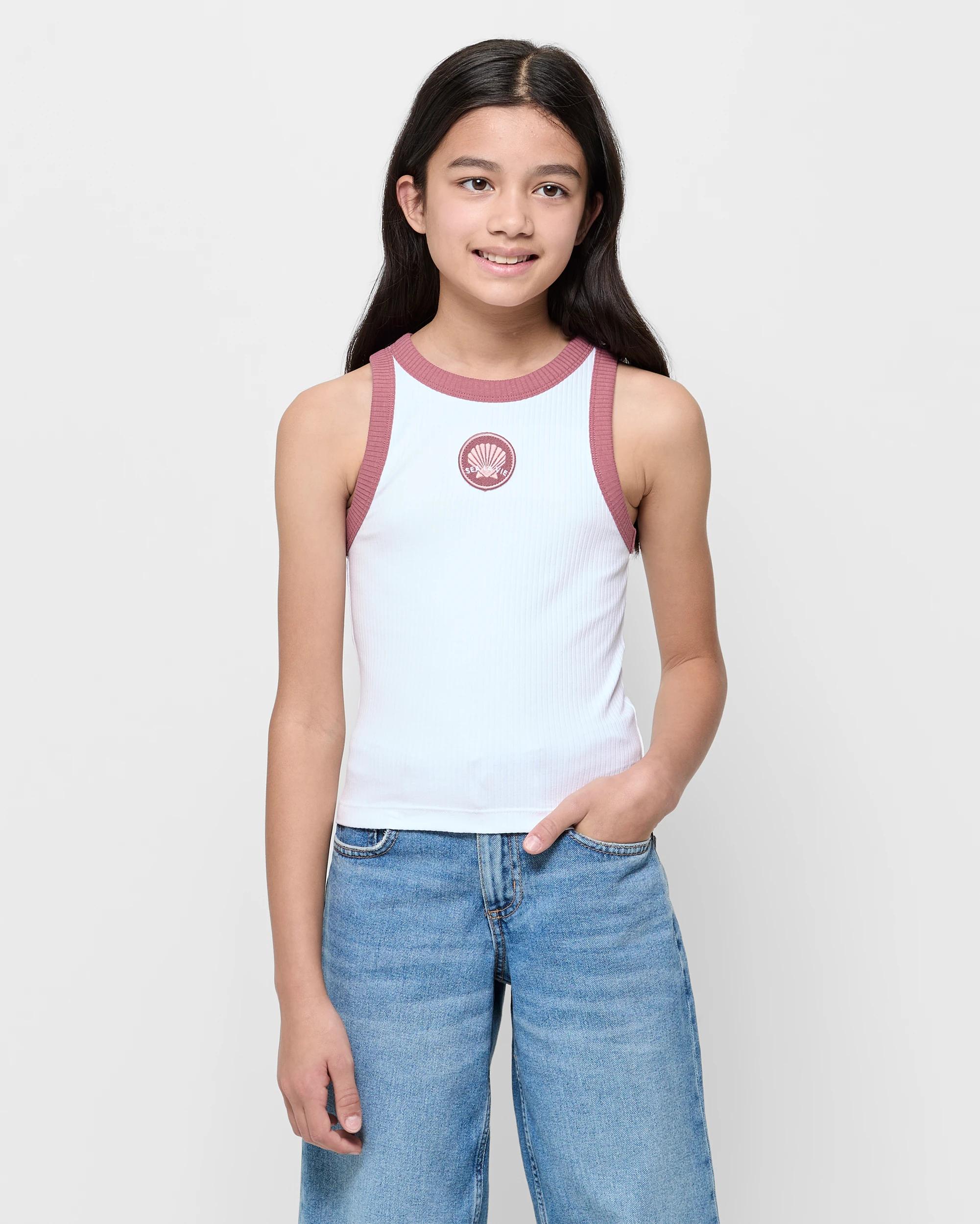 1 Target Australian Cotton Racer Back Rib Tank WHITE / PINK, 1 of 5