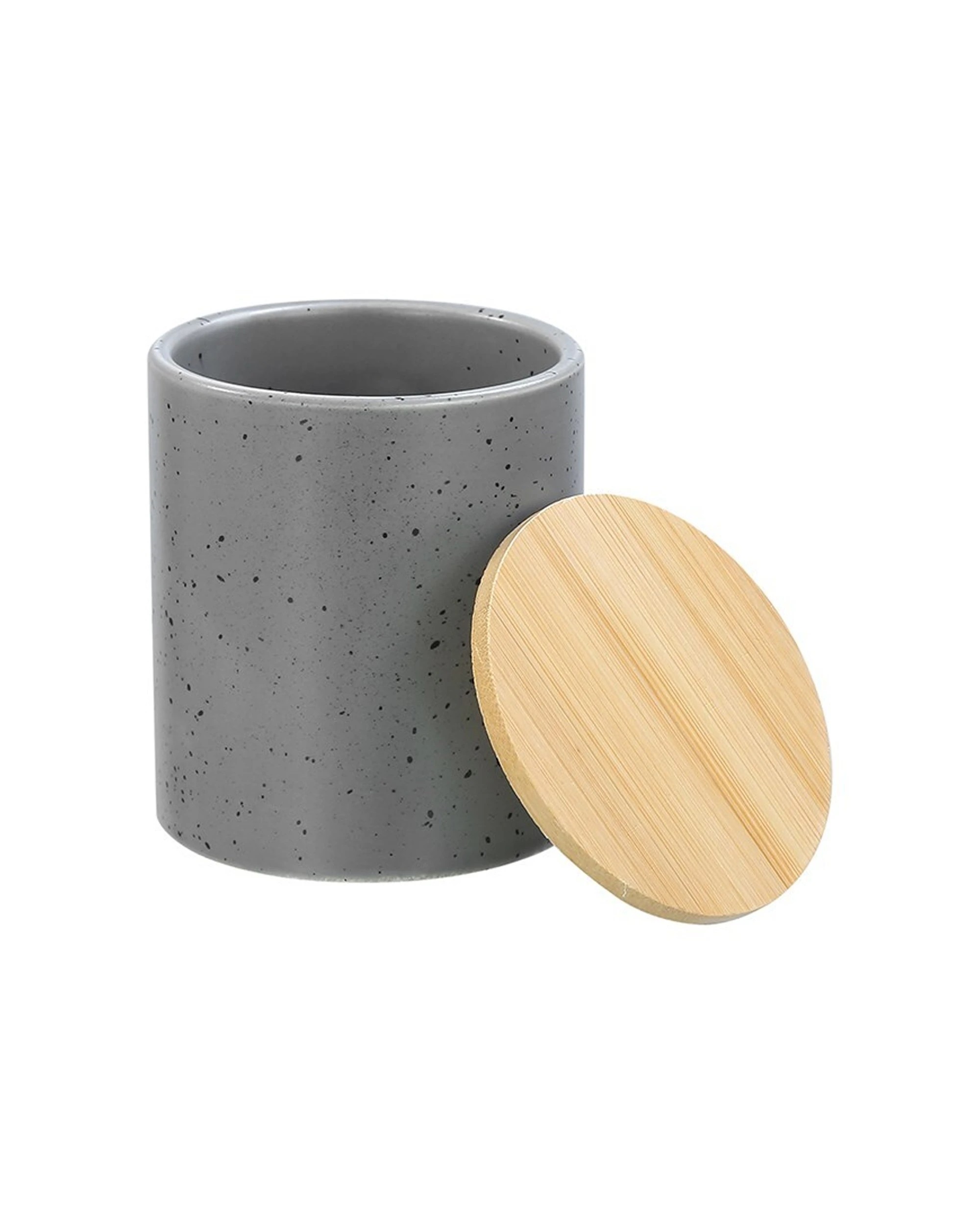 3 Boxsweden Bano Ceramic Bathroom Cup With Bamboo Lid Durable - Grey, 3 of 3