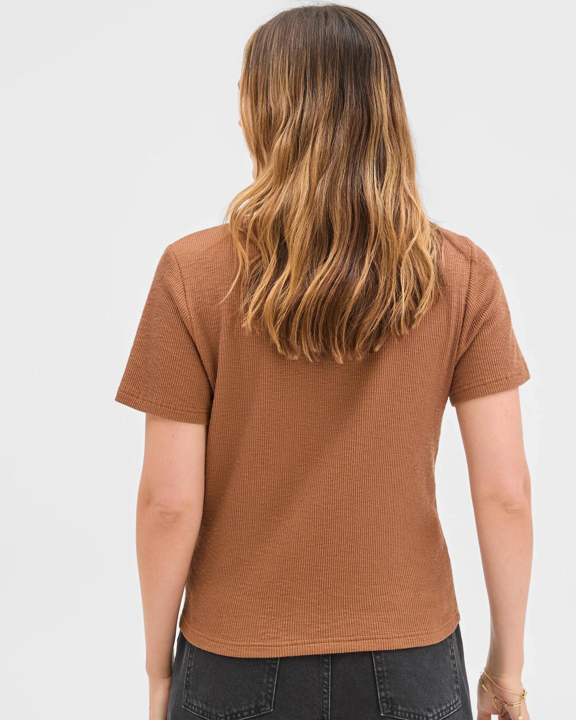 3 Target Woman Australian Cotton Blend Textured Rib Henley T-Shirt PARTRIDGE, 3 of 5