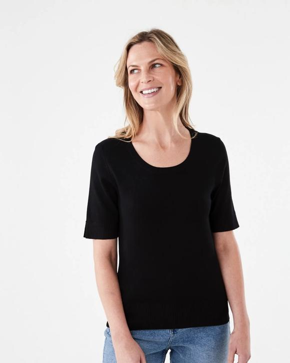 Short Elbow Sleeve Scoop Neck Top