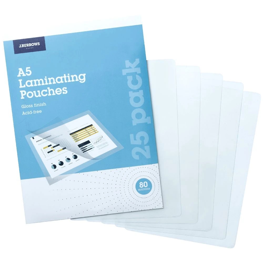 3 J.Burrows A5 Laminating Pouches 80 Micron 25 Pack Gloss, 3 of 3