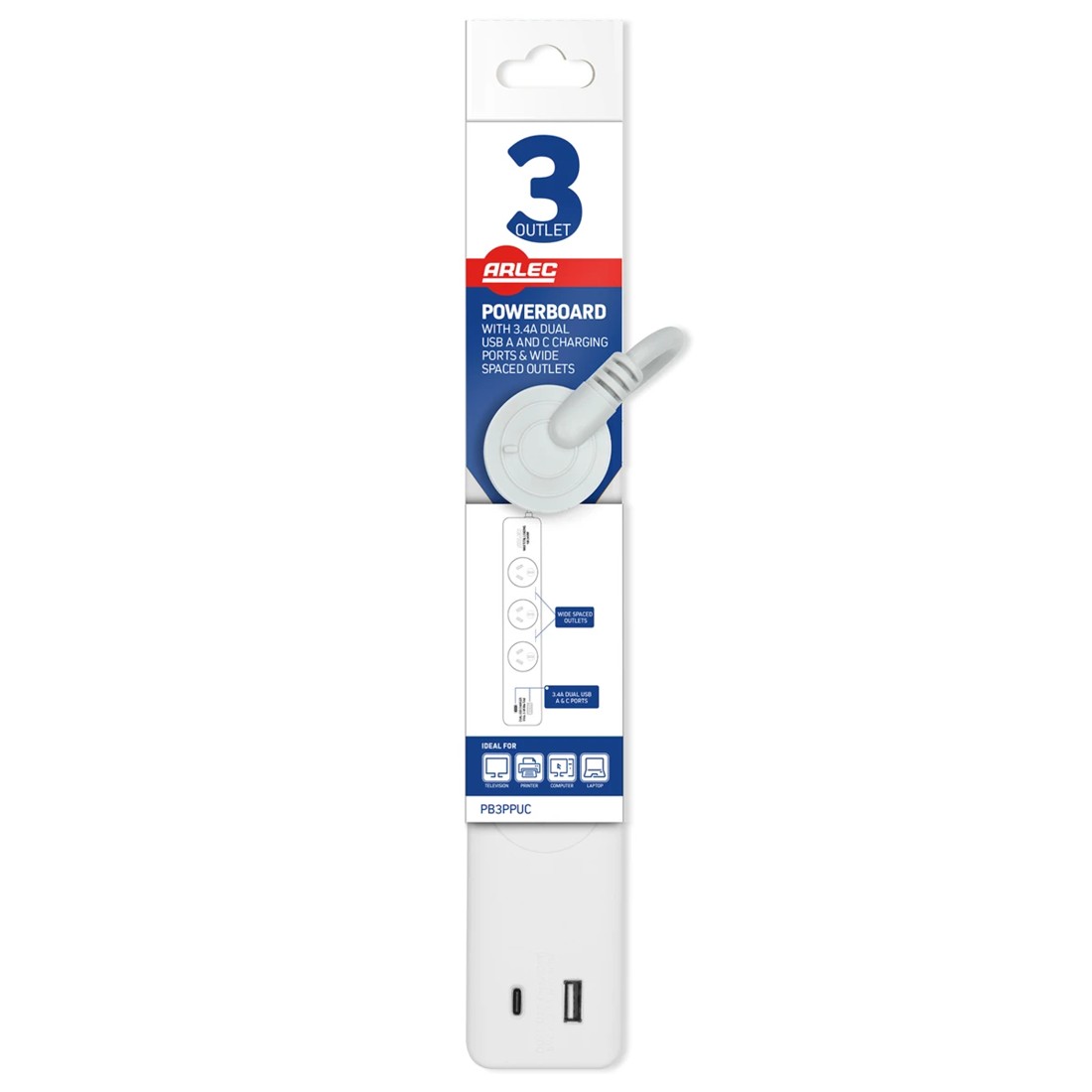 4 Arlec 3 Outlets 2 USB A&C Powerboard, 4 of 5