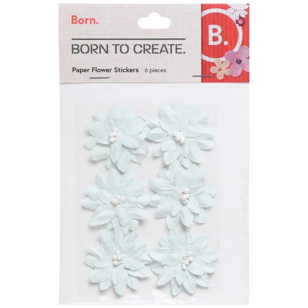 1 Born Paper Flower Stickers Blue 6 Pack, 1 of 2
