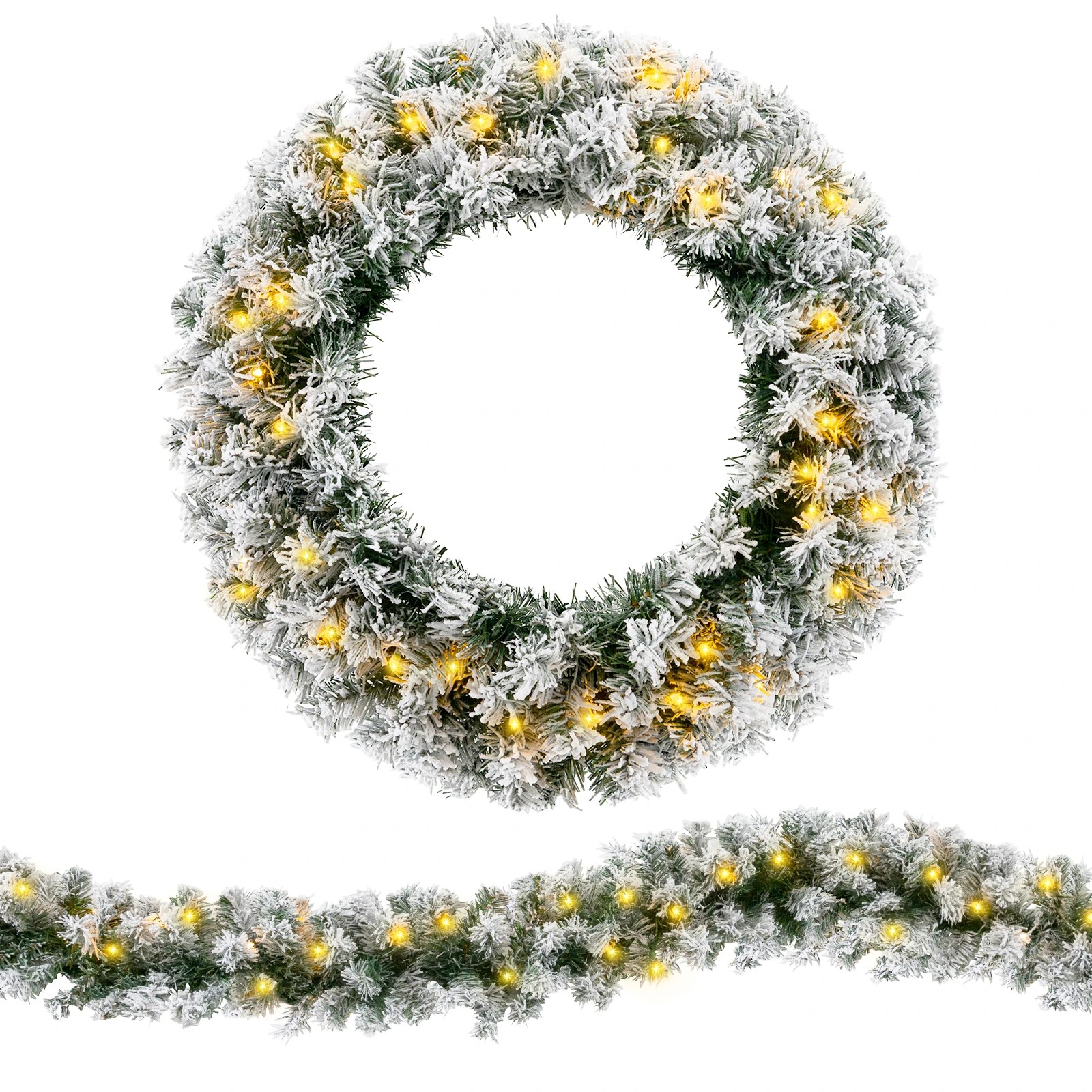 1 Costway 2.7M Flocked Christmas Rattan & 61cm Christmas Wreath Set Xmas Wreath Decoration, 1 of 3