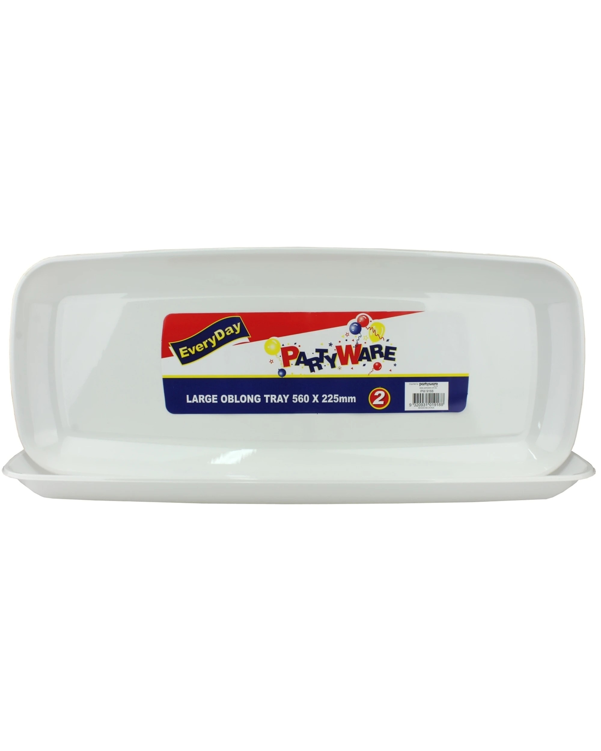 1 Partyware Large Oblong Plastic Serving Trays 56cm x 22.5cm Pack of 2 - White, 1 of 1