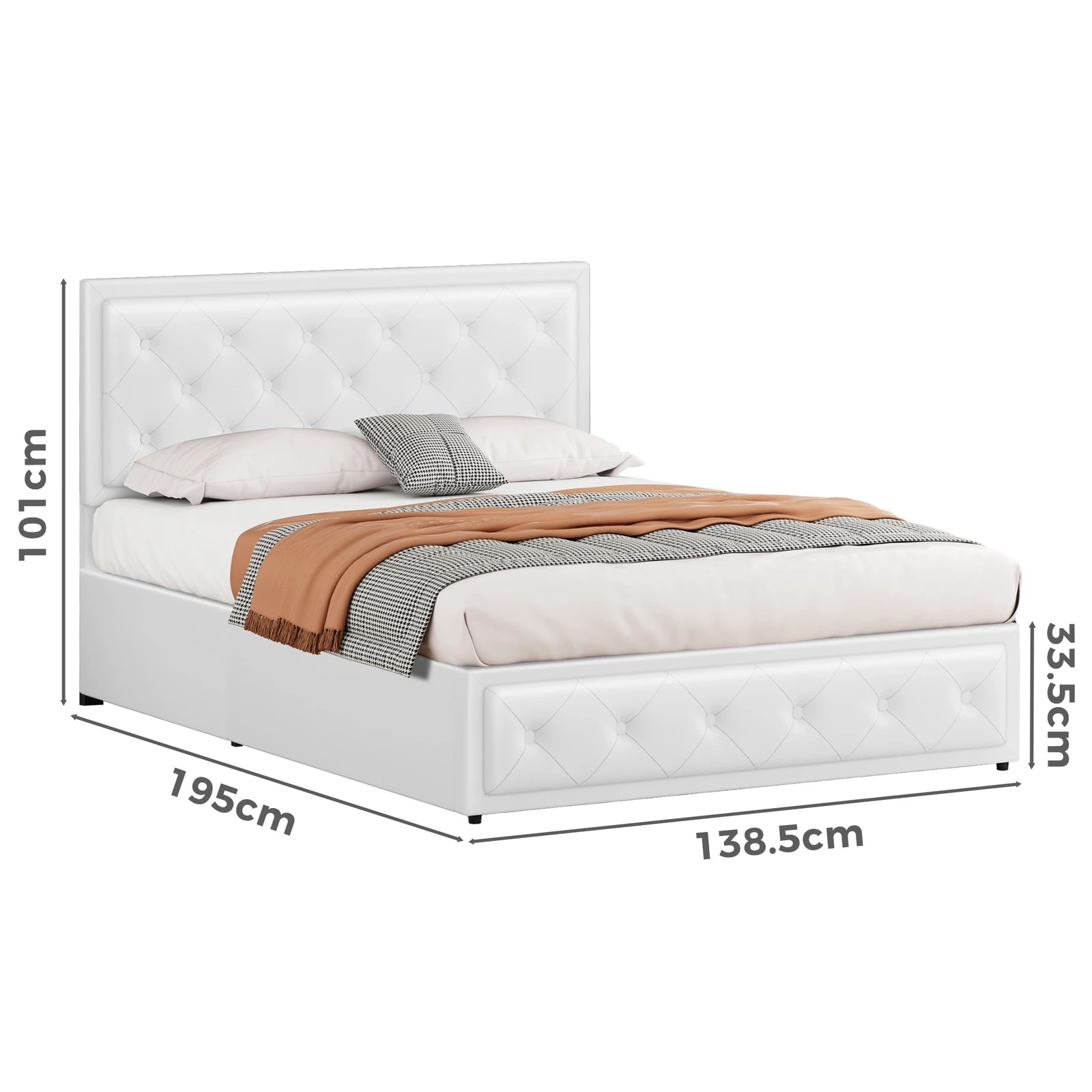 9 Alfordson Bed Frame Double Size Gas Lift Storage Mattress Base Leather Dinana - White, 9 of 10
