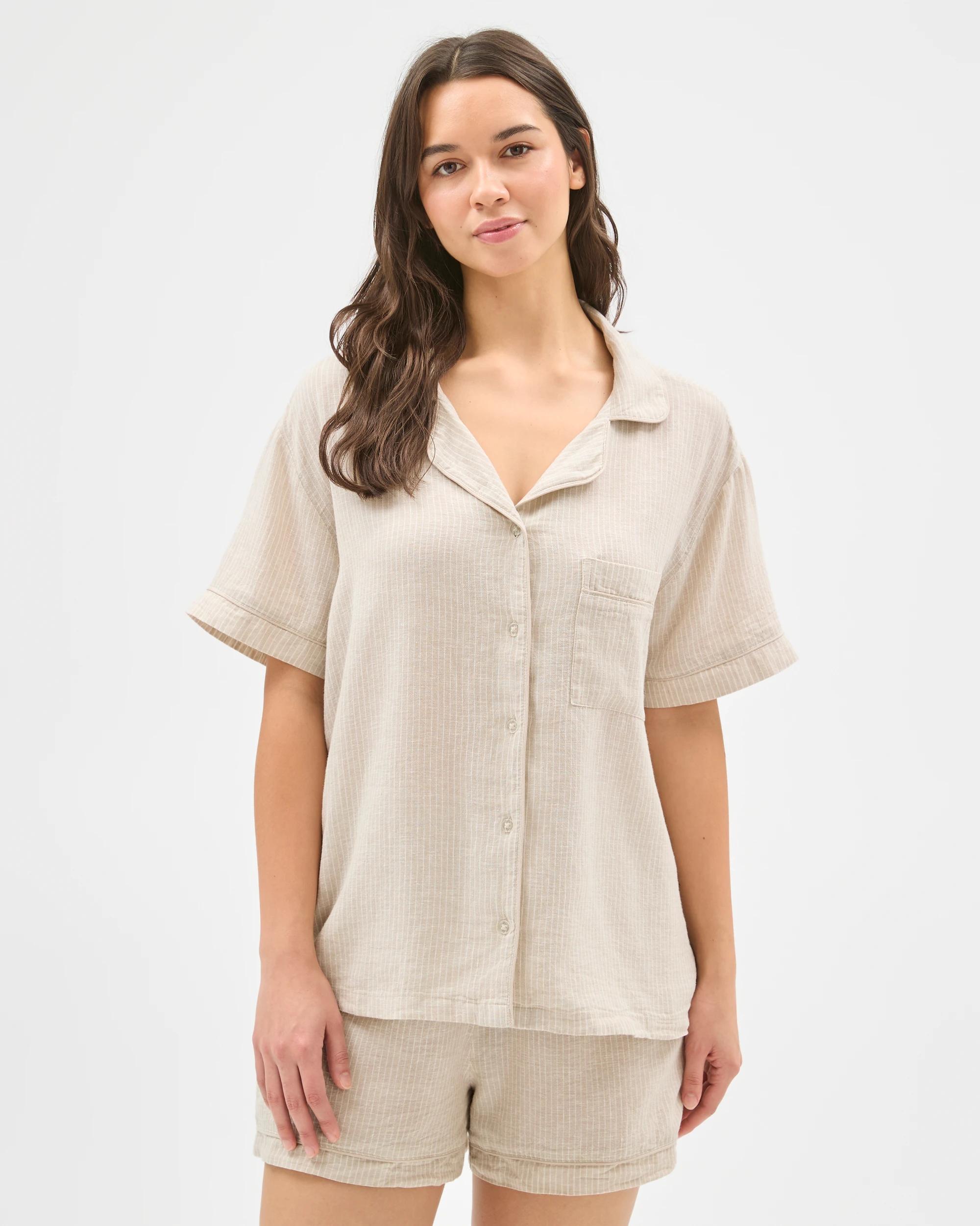 3 Target Woman Linen Blend Short Pyjama Set NEUTRAL STRIPE, 3 of 7