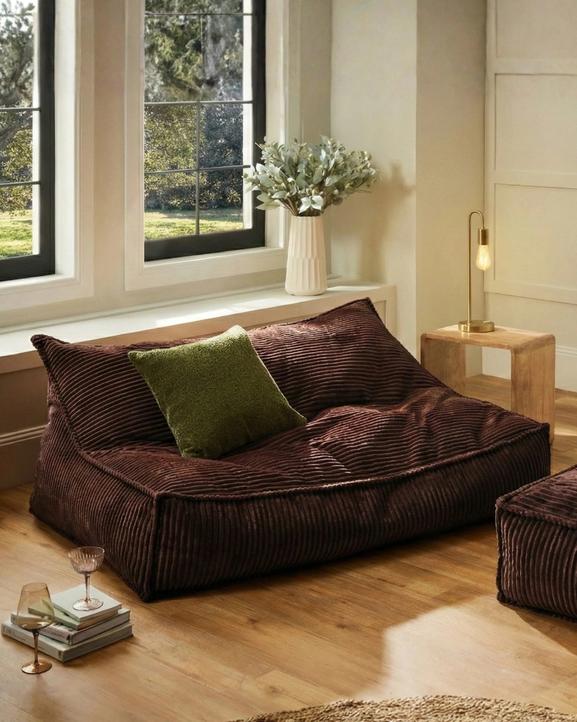 1 Cadence & Co. Wilde Ribbed Luxe Fleece Double Sofa Bean Bag Lounge Cover - Chestnut Brown, 1 of 7
