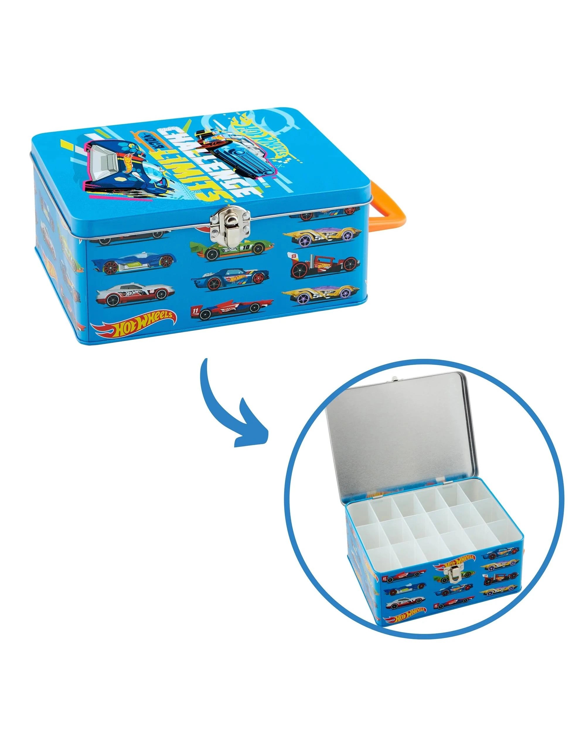 2 Theo Klein Hot Wheels Collector's Case Tin for 18 Cars - Blue, 2 of 5