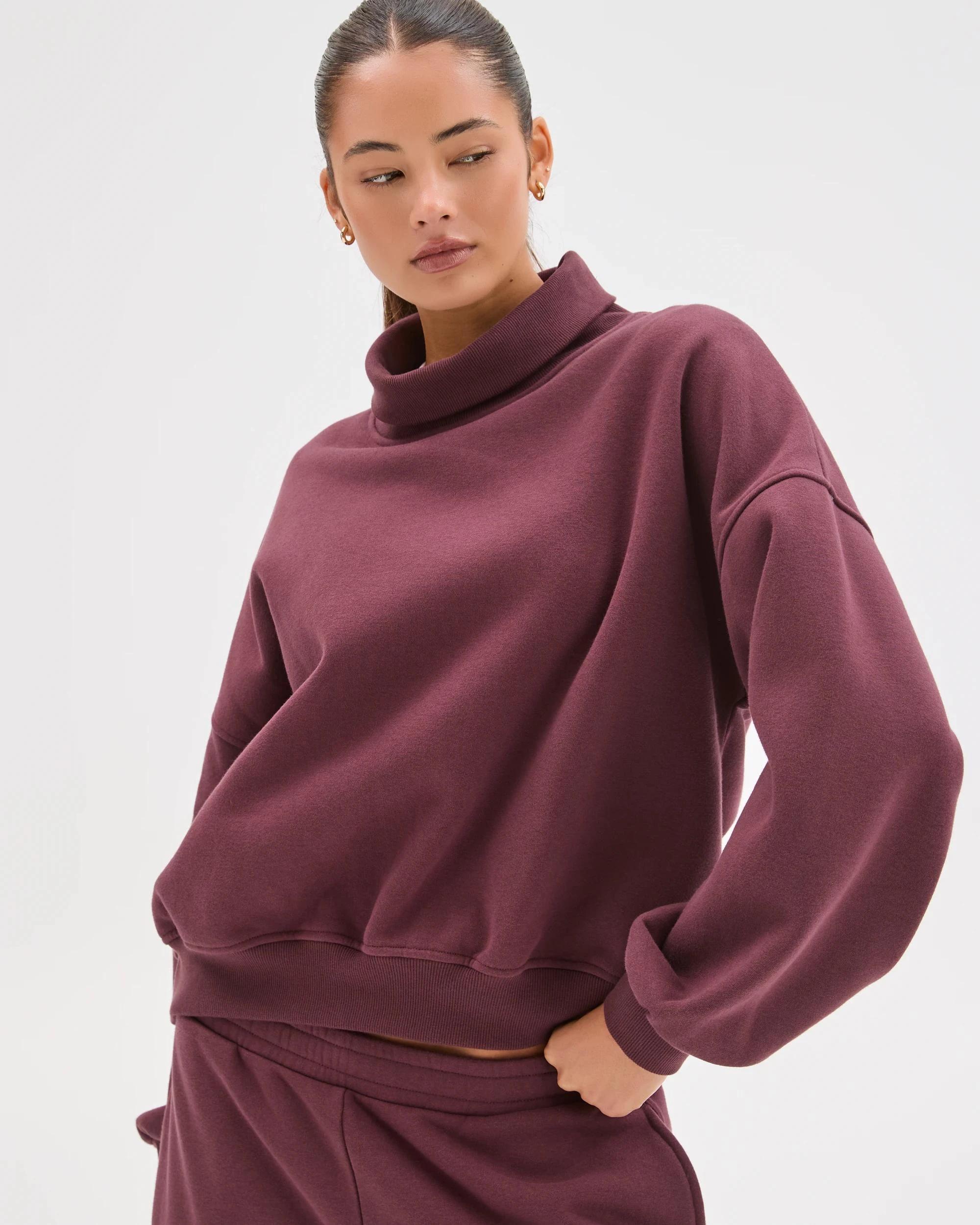 4 Lily Loves Australian Cotton Blend High Neck Fleece Jumper BURGUNDY ROUGE, 4 of 8