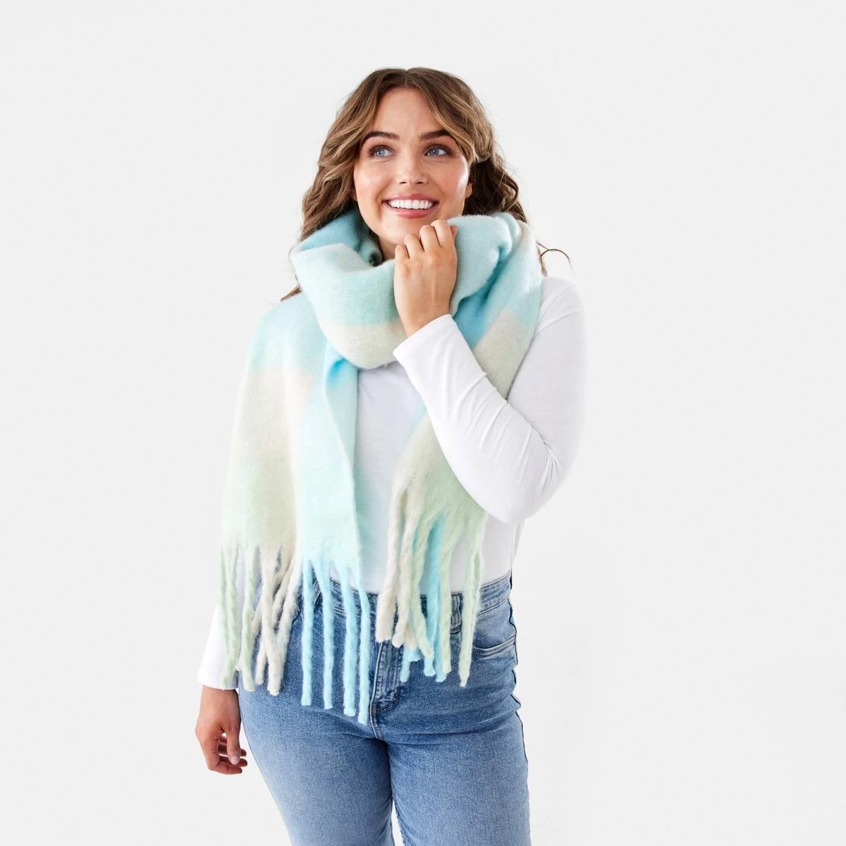 3 Fluffy Scarf Blue Check, 3 of 3