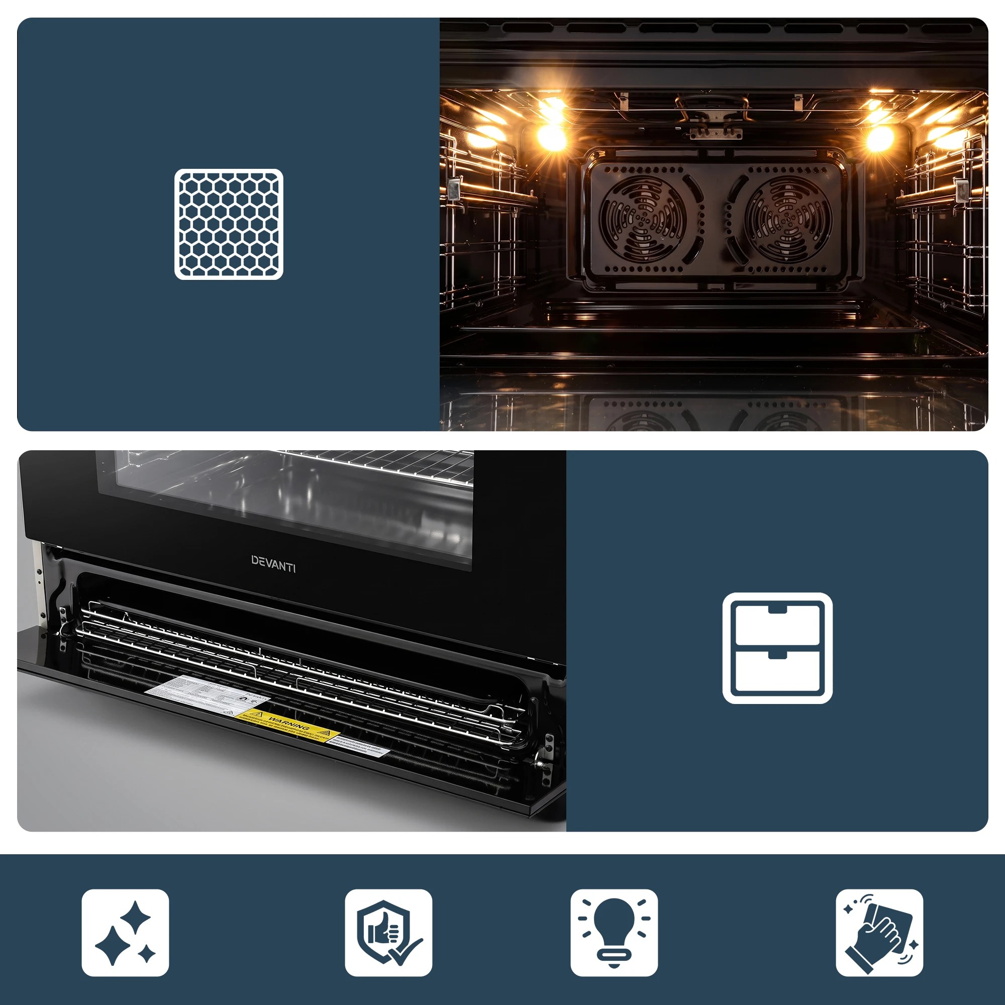 8 Devanti 90cm Dual Fuel Oven Cooker Gas Cooktop Electric Oven - Black, 8 of 9