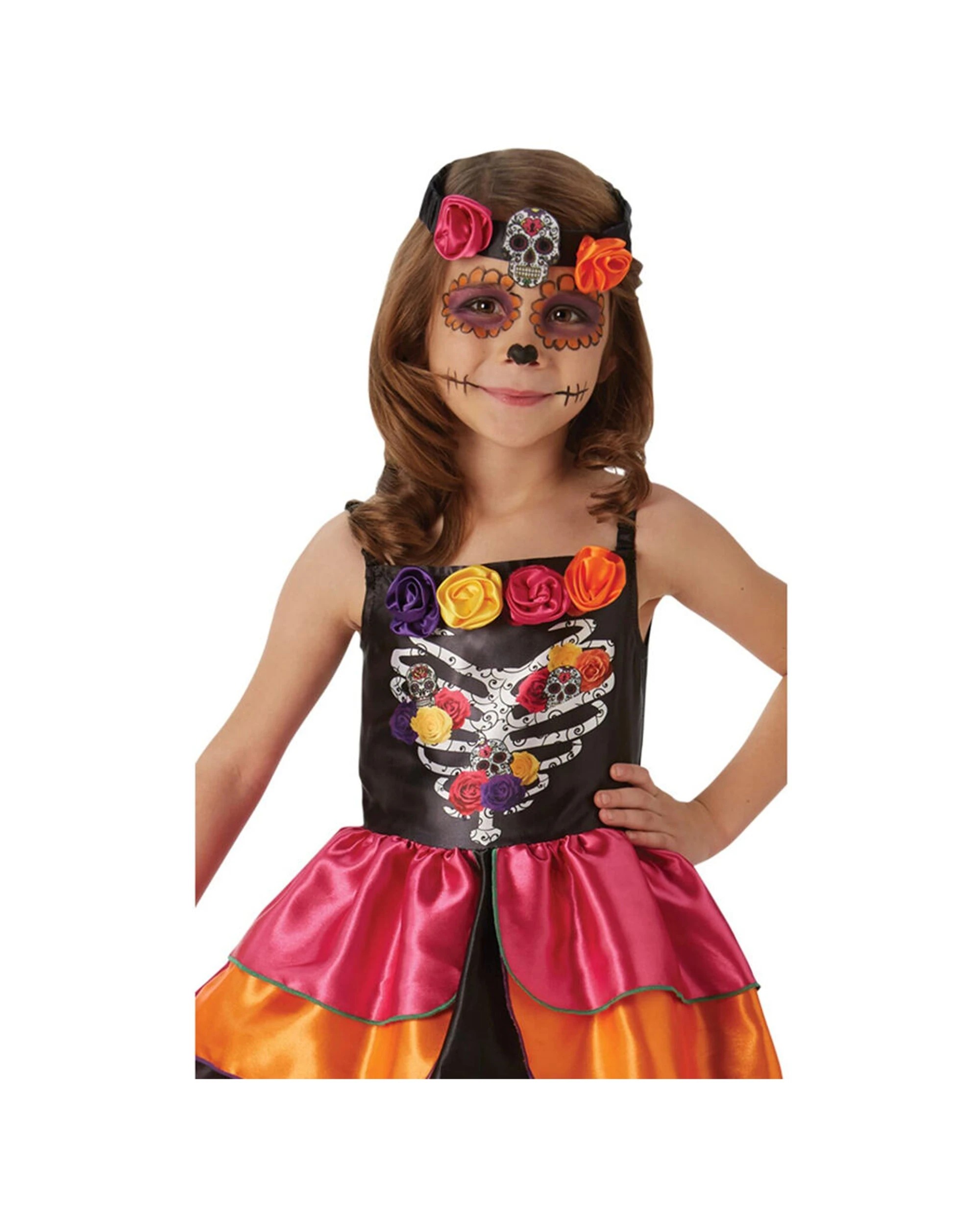 3 Rubies Sugar Skull Day Of The Dead Girls Dress Up Costume Size L - Black, 3 of 3