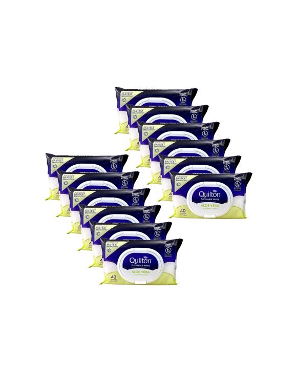 Quilton 12x 40pc Flushable Wet Wipes Aloe Vera Without Fragrance - White