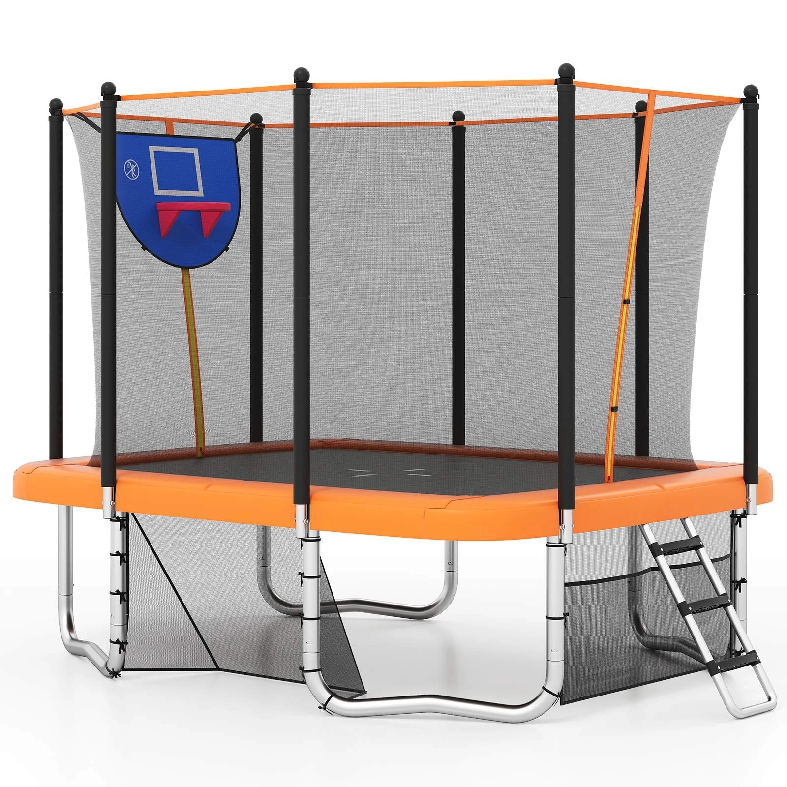 1 Costway 10x8FT Rectangle Kids Trampoline Play Bouncer w/Safety Enclosure Net & Ladder Gift - Orange, 1 of 1